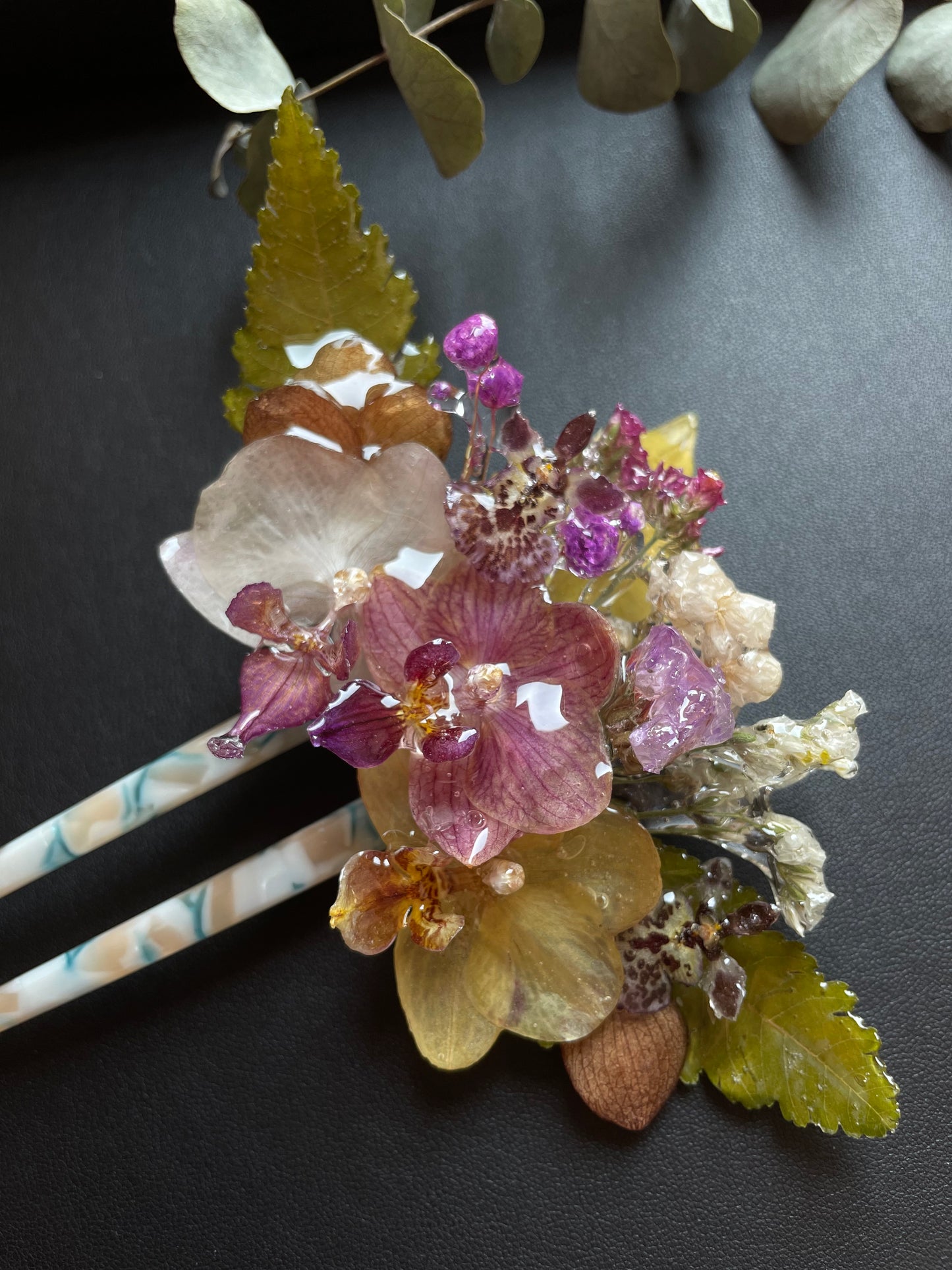 Dried Flower Hair Fork - Handmade Resin Hair Accessory