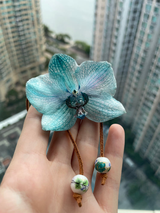 Graceful Real Blue Orchid Pendant - Handmade Botanical Jewelry