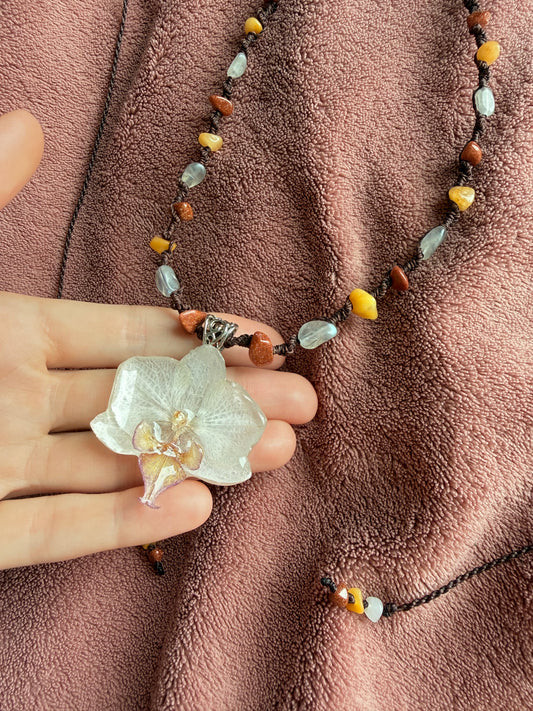 Graceful Real Orchid Pendant Necklace - Handmade Botanical Art