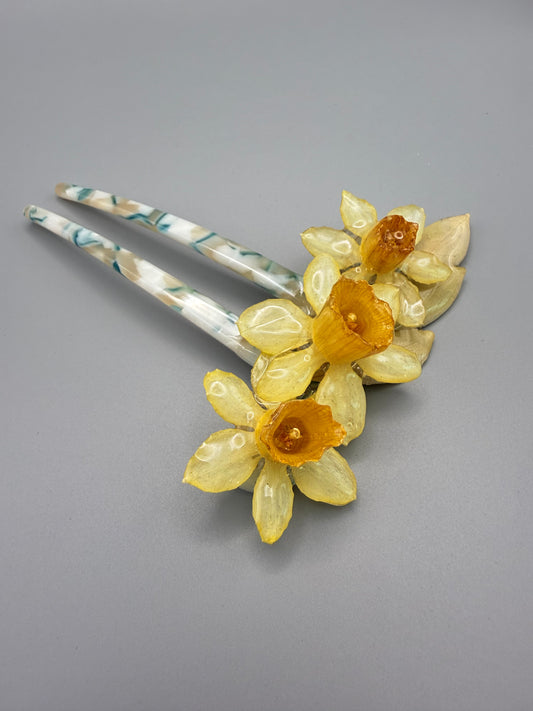 Hairpin with Real Daffodils