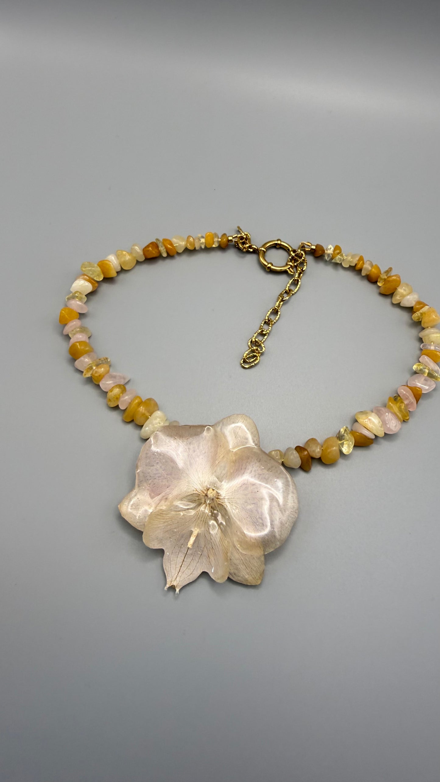 Sunrise Glow Real Orchid Necklace - Citrine & Yellow Jade