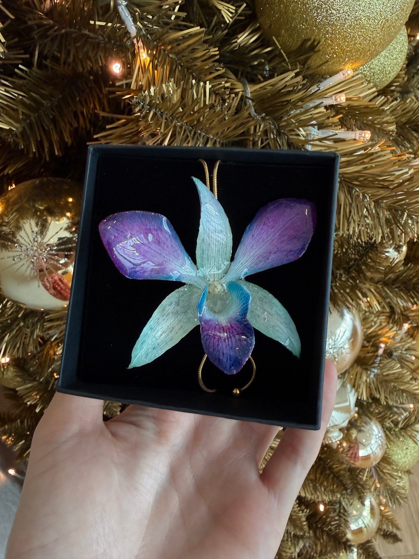 Blue-Violet Real Orchid Pendant - Handmade Floral Jewelry