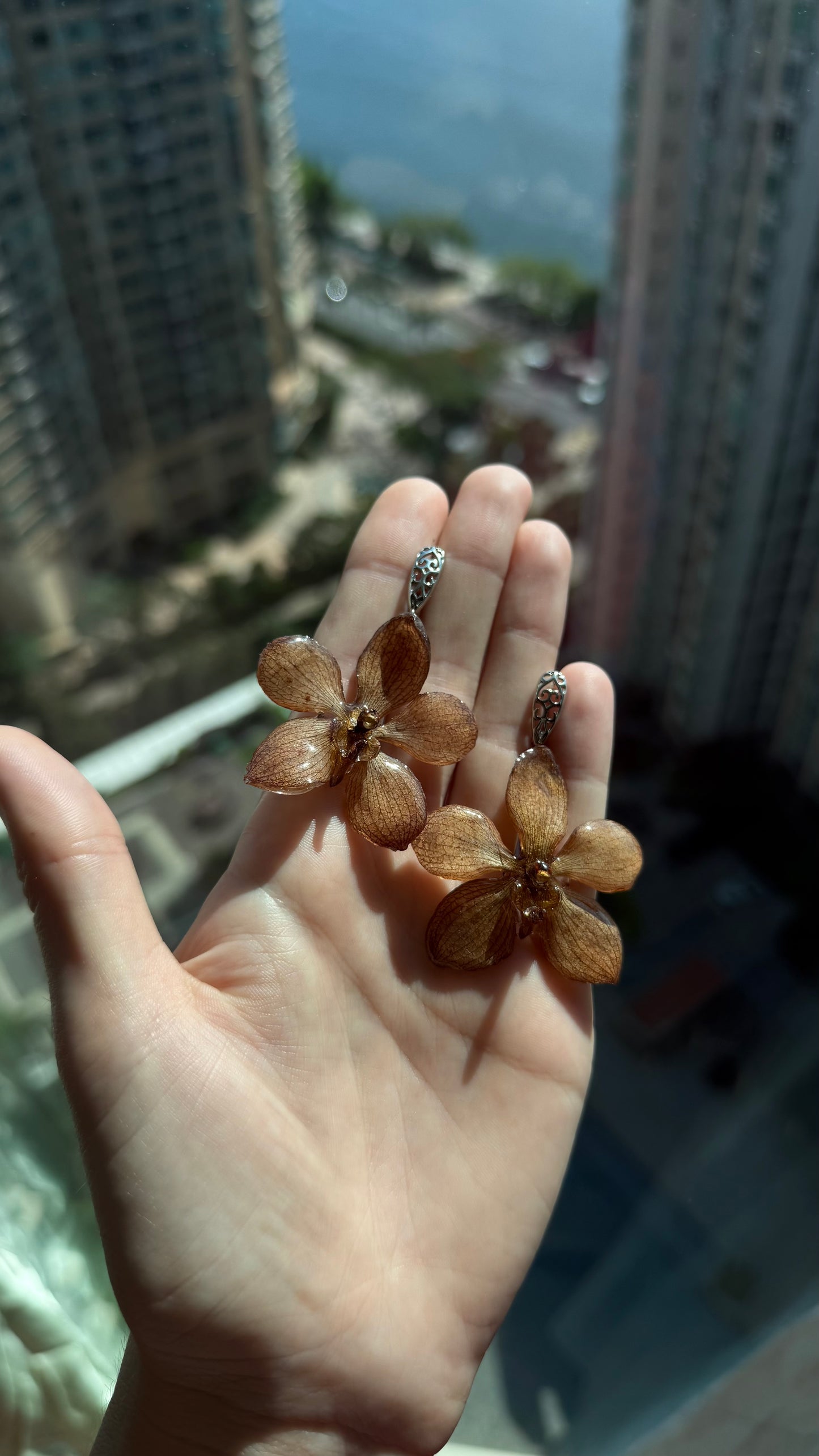 Autumn Glow Orchid Earrings - Preserved Flower Resin