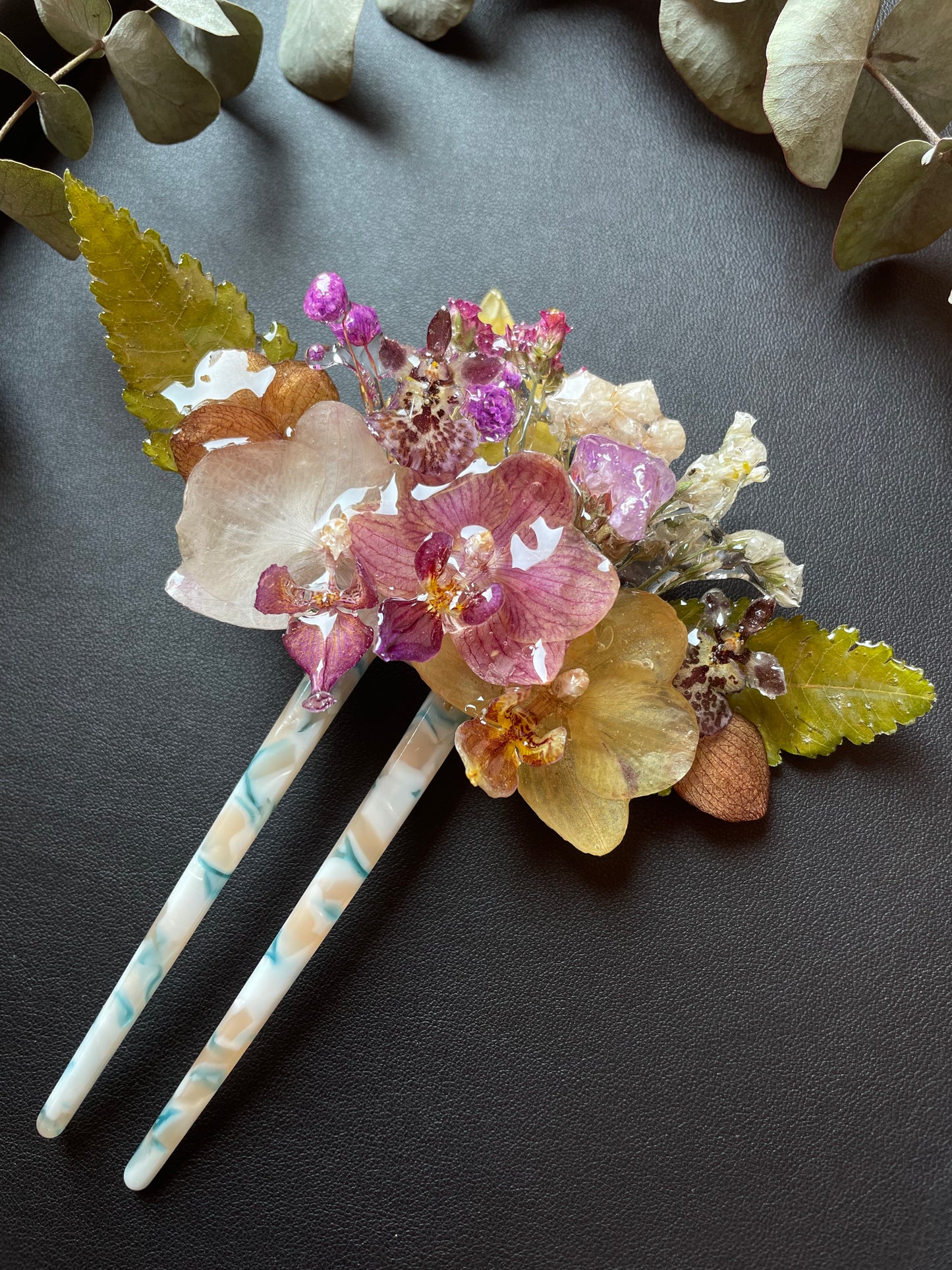 Dried Flower Hair Fork - Handmade Resin Hair Accessory