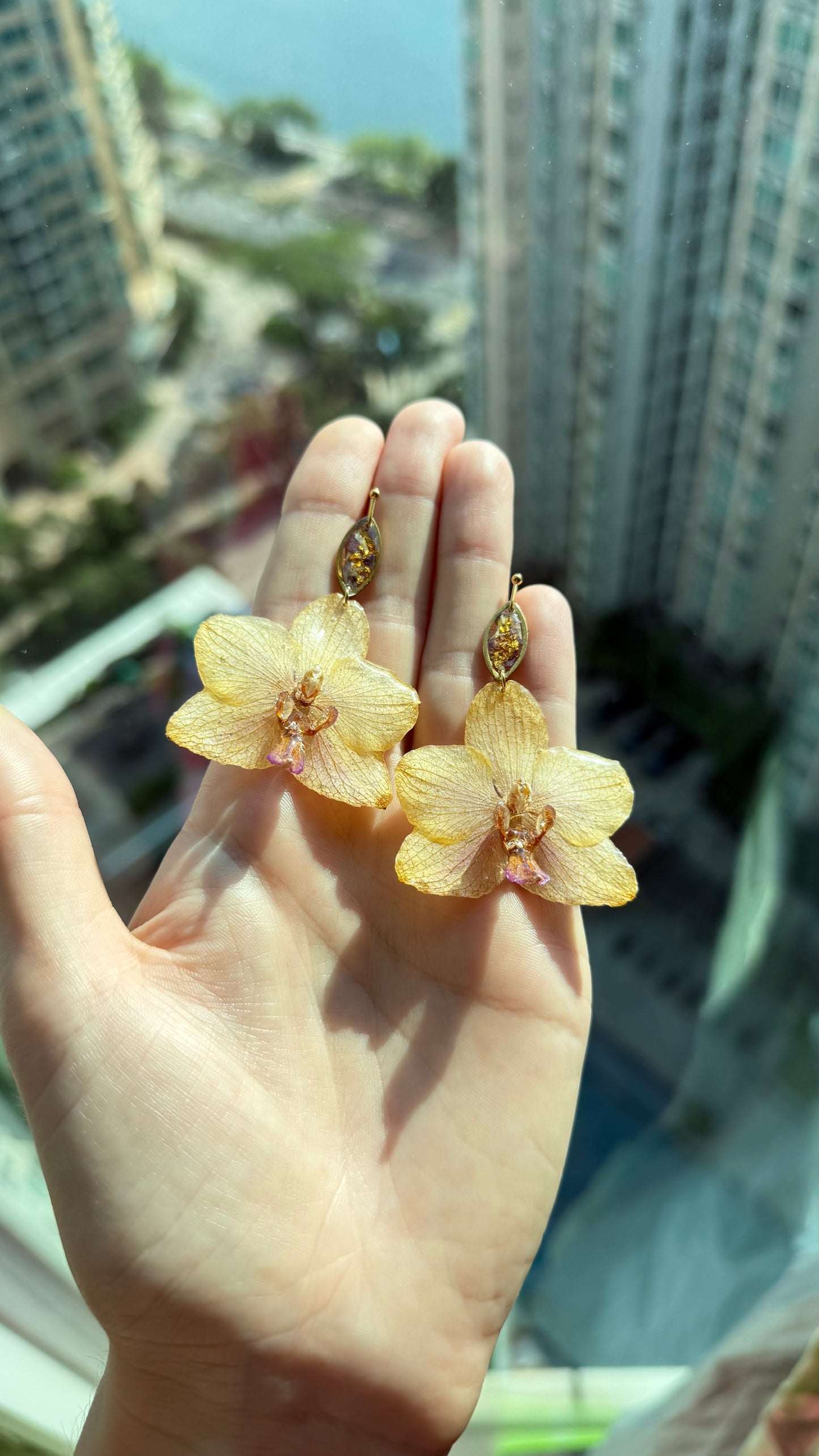 Handmade Real Dried Orchid Earrings - UV Resin Botanical Art