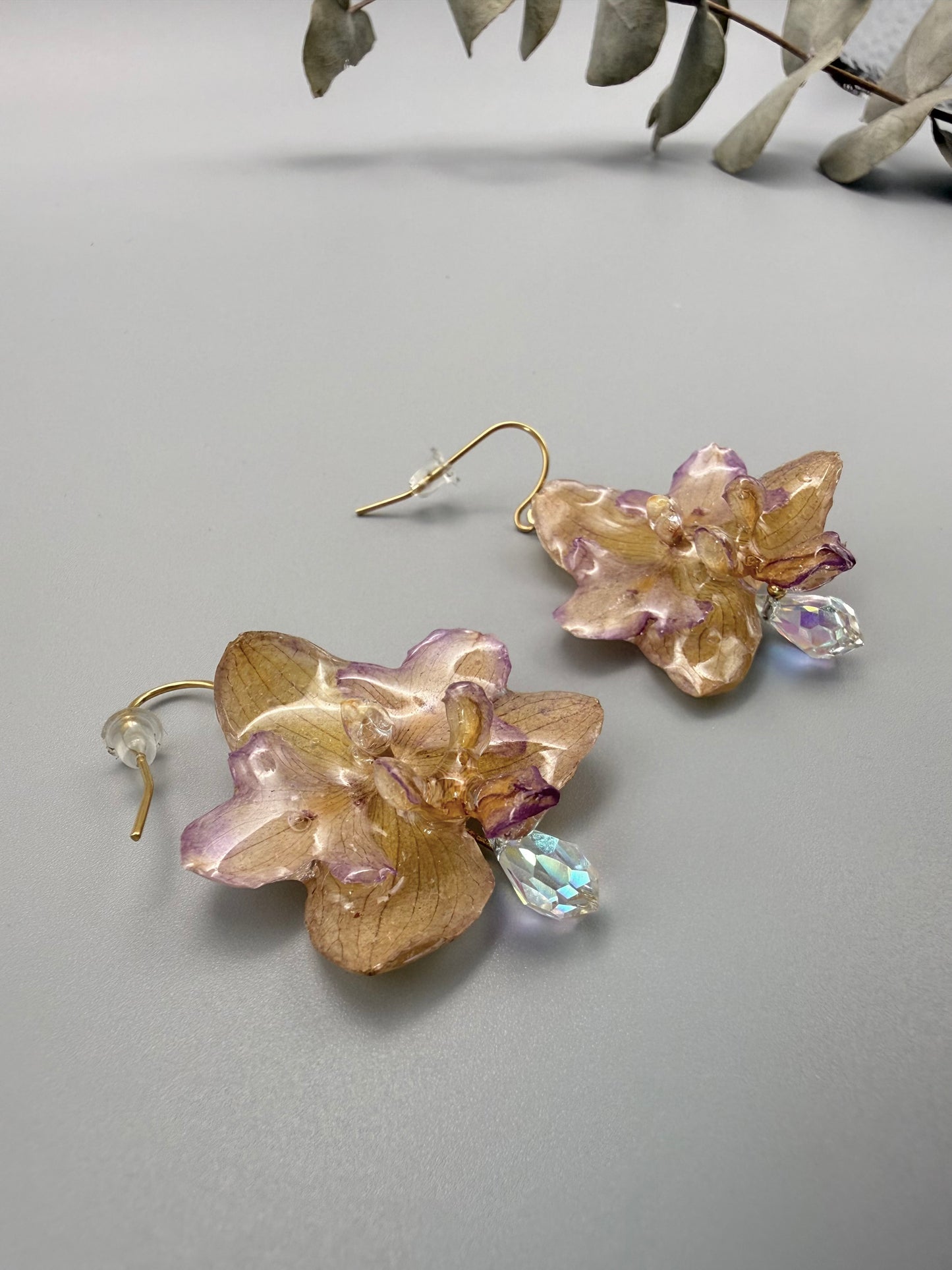 Orchid Glow Earrings - Real Orchid Petals in UV Resin & Glass