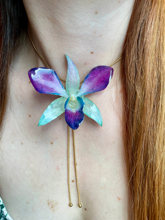Blue-Violet Real Orchid Pendant - Handmade Floral Jewelry