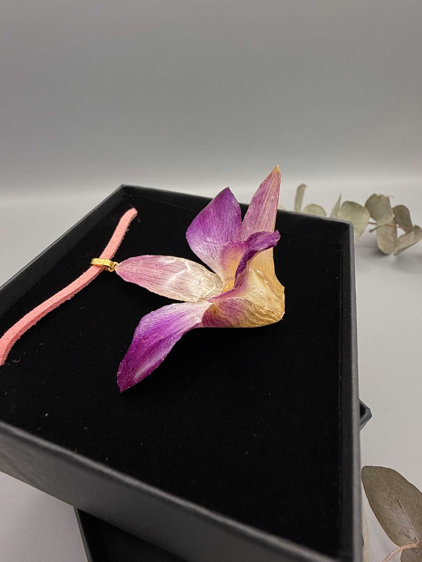 Real Orchid Pendant on Pink Cord - Handmade Botanical Jewelry
