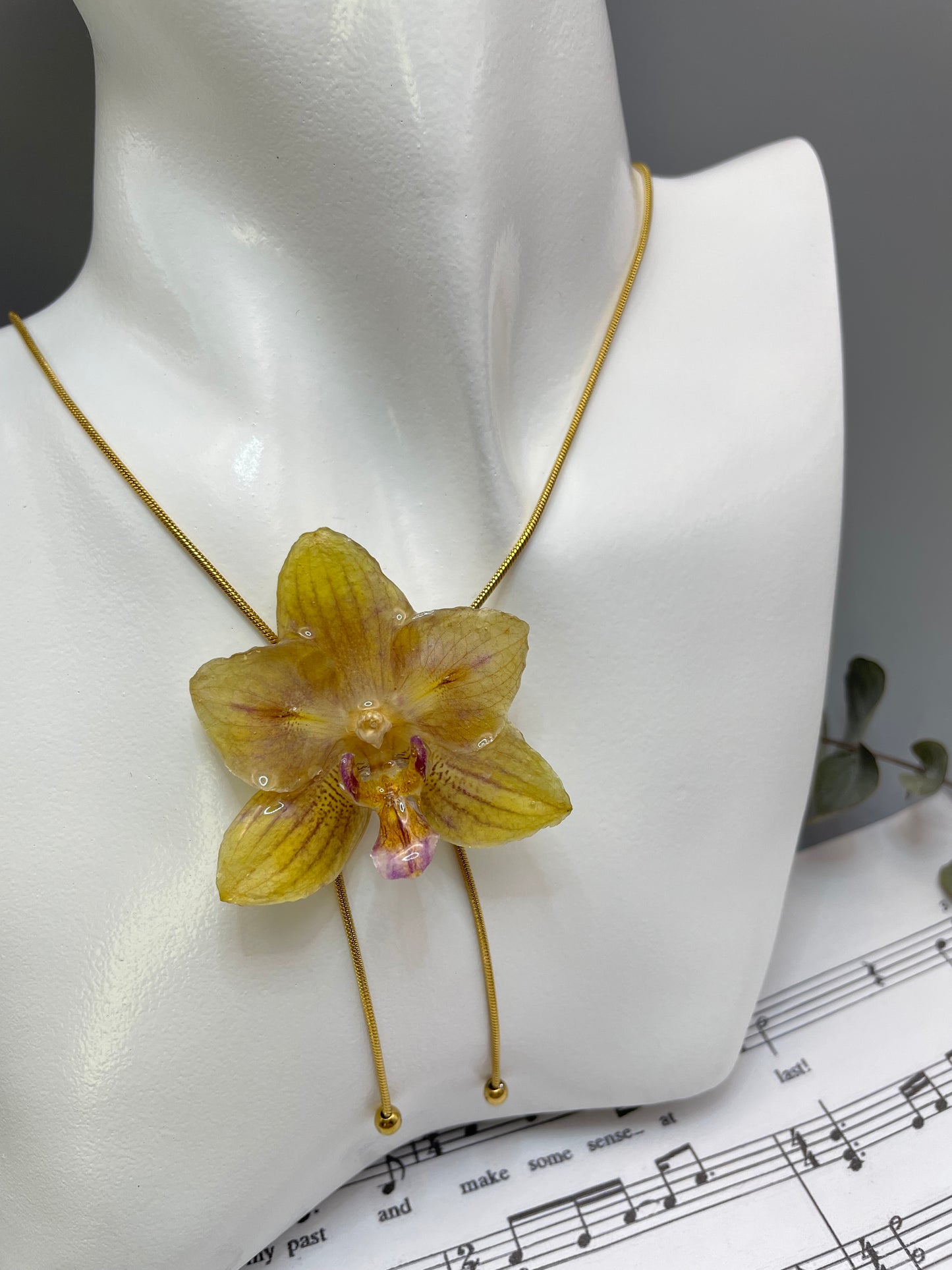 Sunny Real Yellow Orchid Pendant - Handmade Stainless Steel