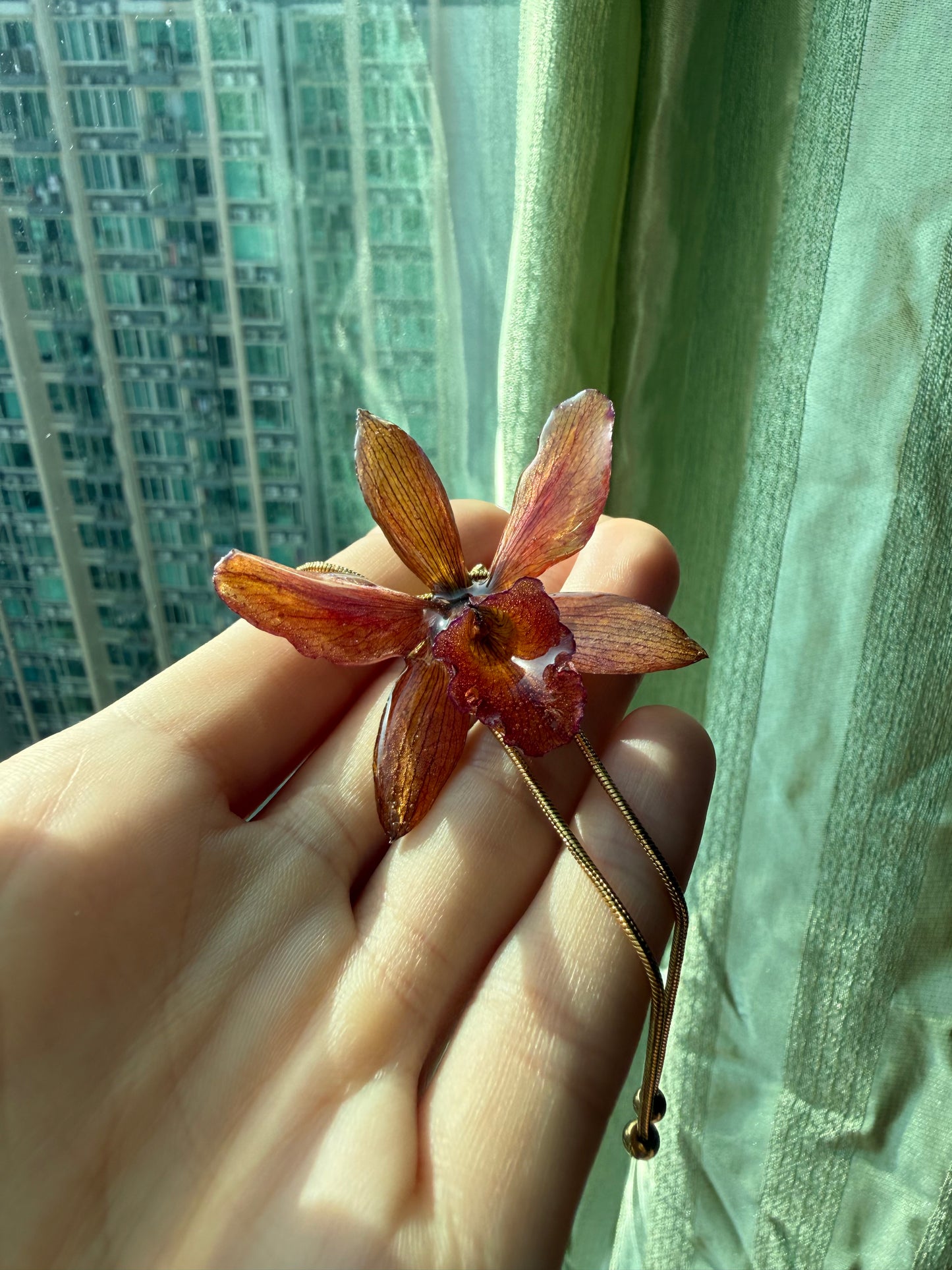 Autumn Real Orchid Pendant - Handmade Stainless Steel Jewelry