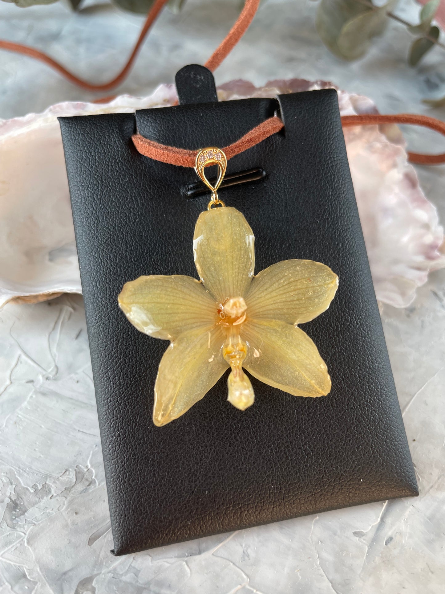 Golden Real Orchid Elegance Pendant - Cubic Zirconia Jewelry