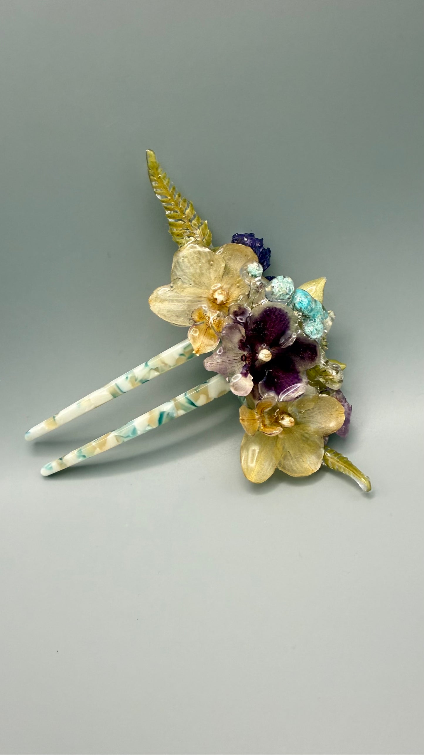 Enchanted Garden Hair Pins- Orchid Blooms in Resin