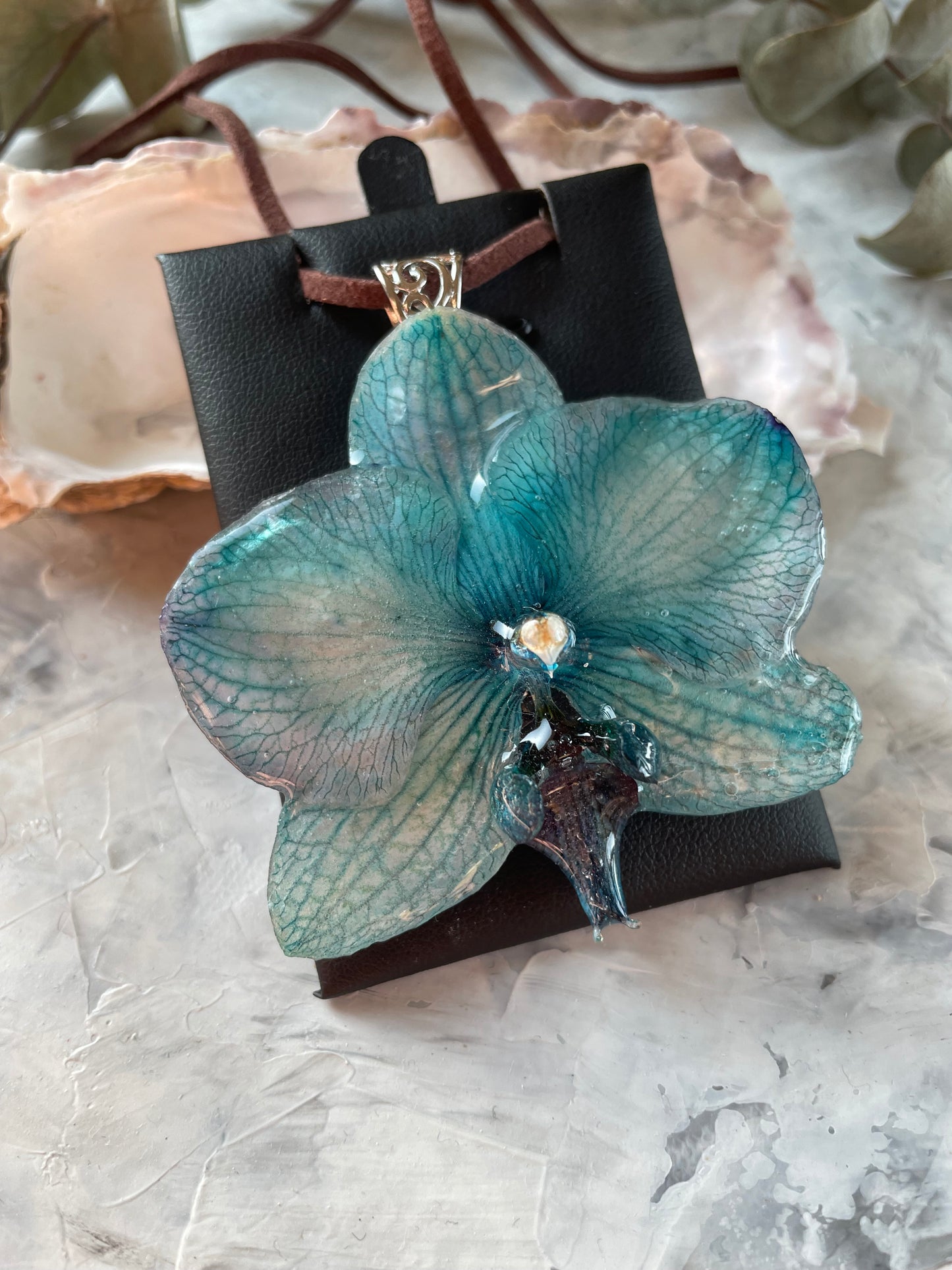 Ocean Orchid Pendant - Preserved Blue Phalaenopsis in Crystal Resin