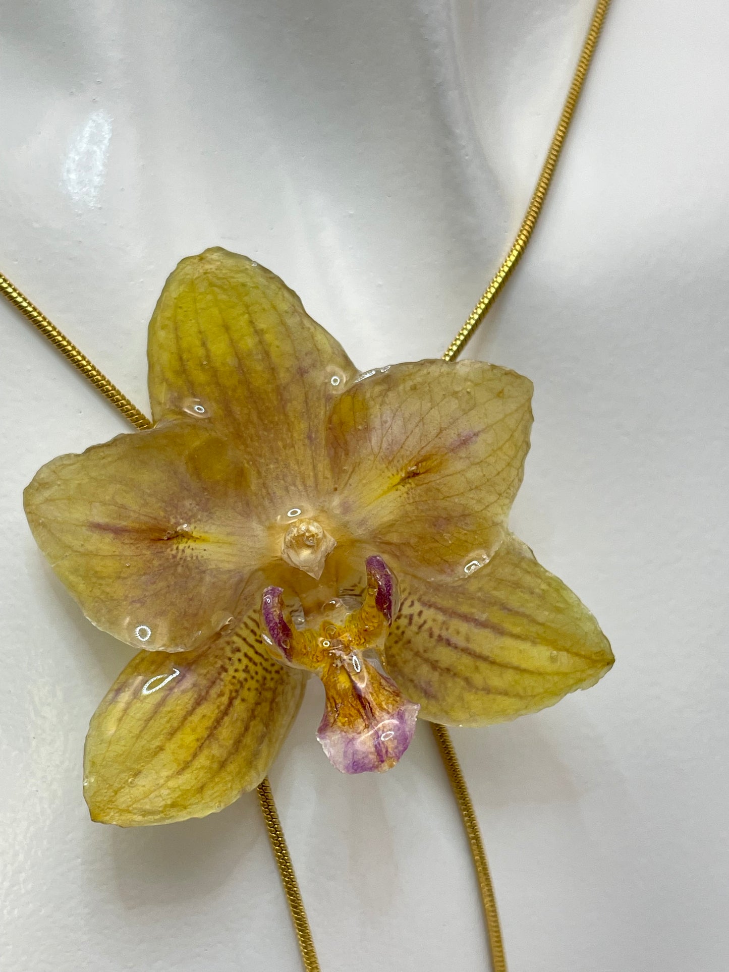 Sunny Real Yellow Orchid Pendant - Handmade Stainless Steel