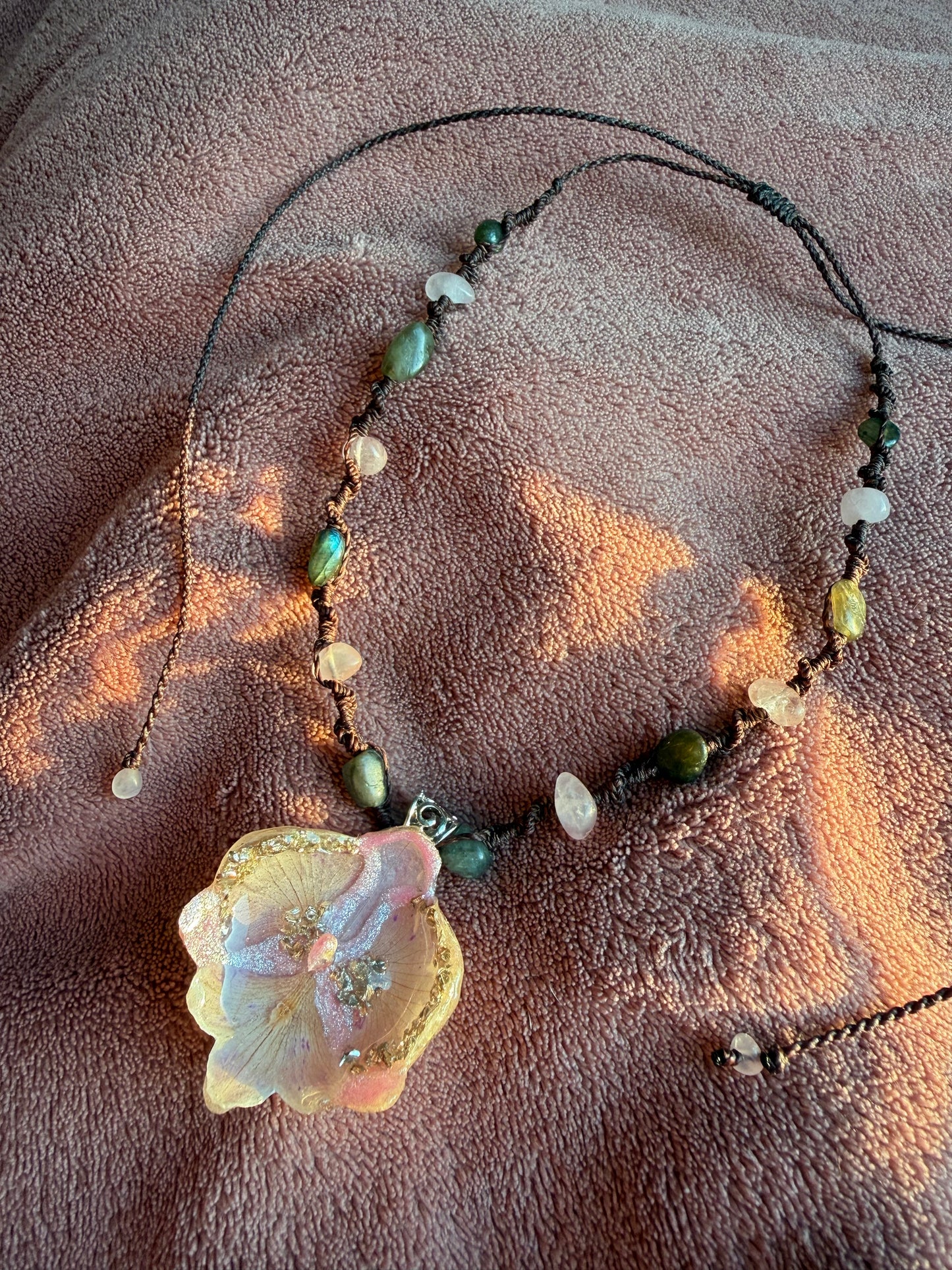 Orchid Harmony Real Flower Necklace - Natural Stone Jewelry