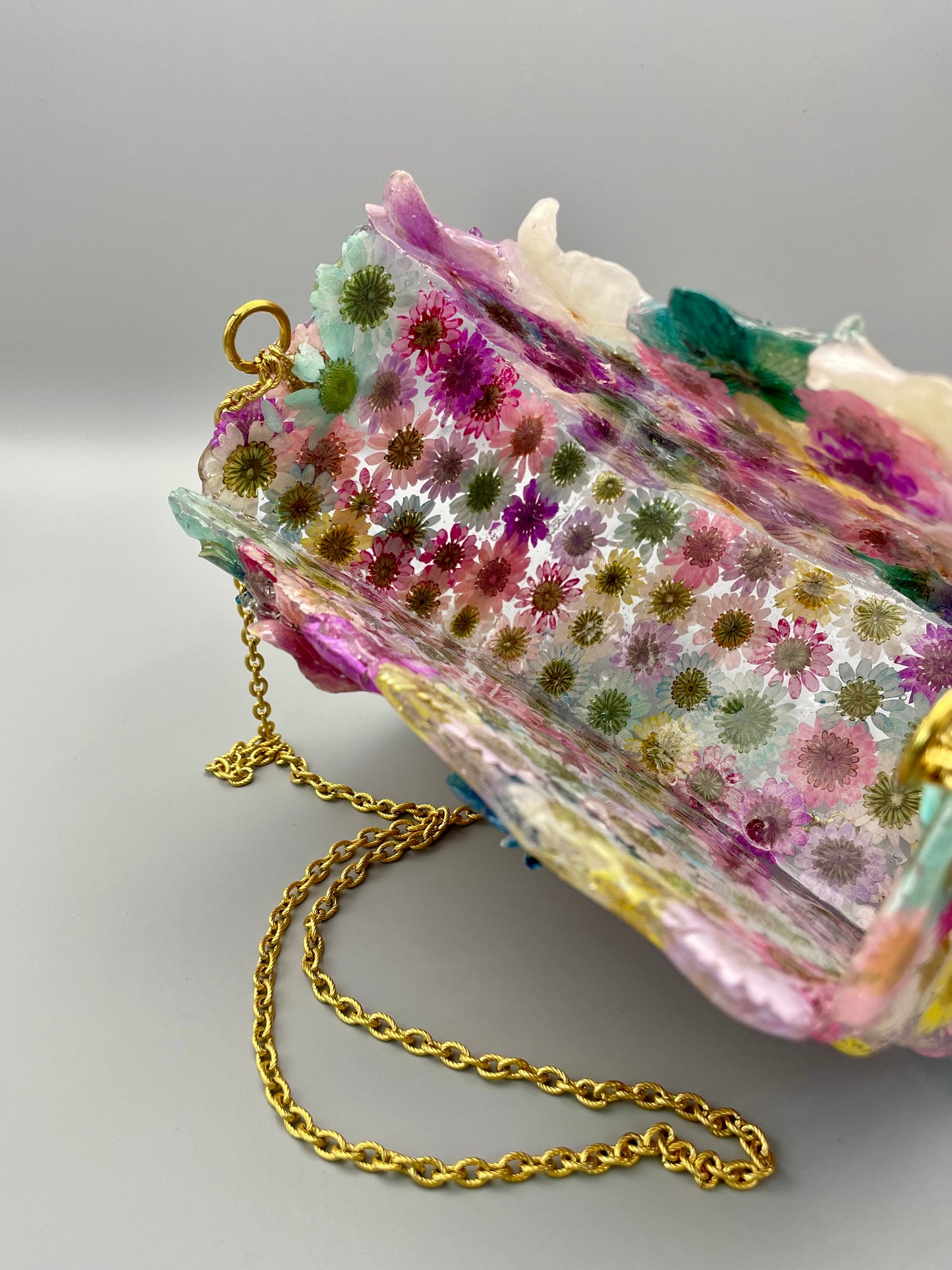 One-of-a-Kind Floral Designer Bag – Real Orchids & Dried Flowers in UV Resin