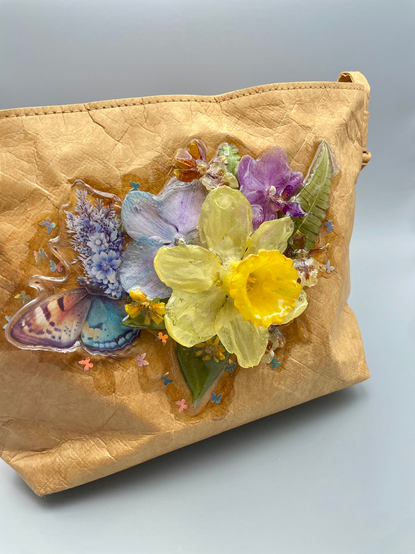 Handmade Floral Designer Bag - Real Dried Flowers & UV Resin Art