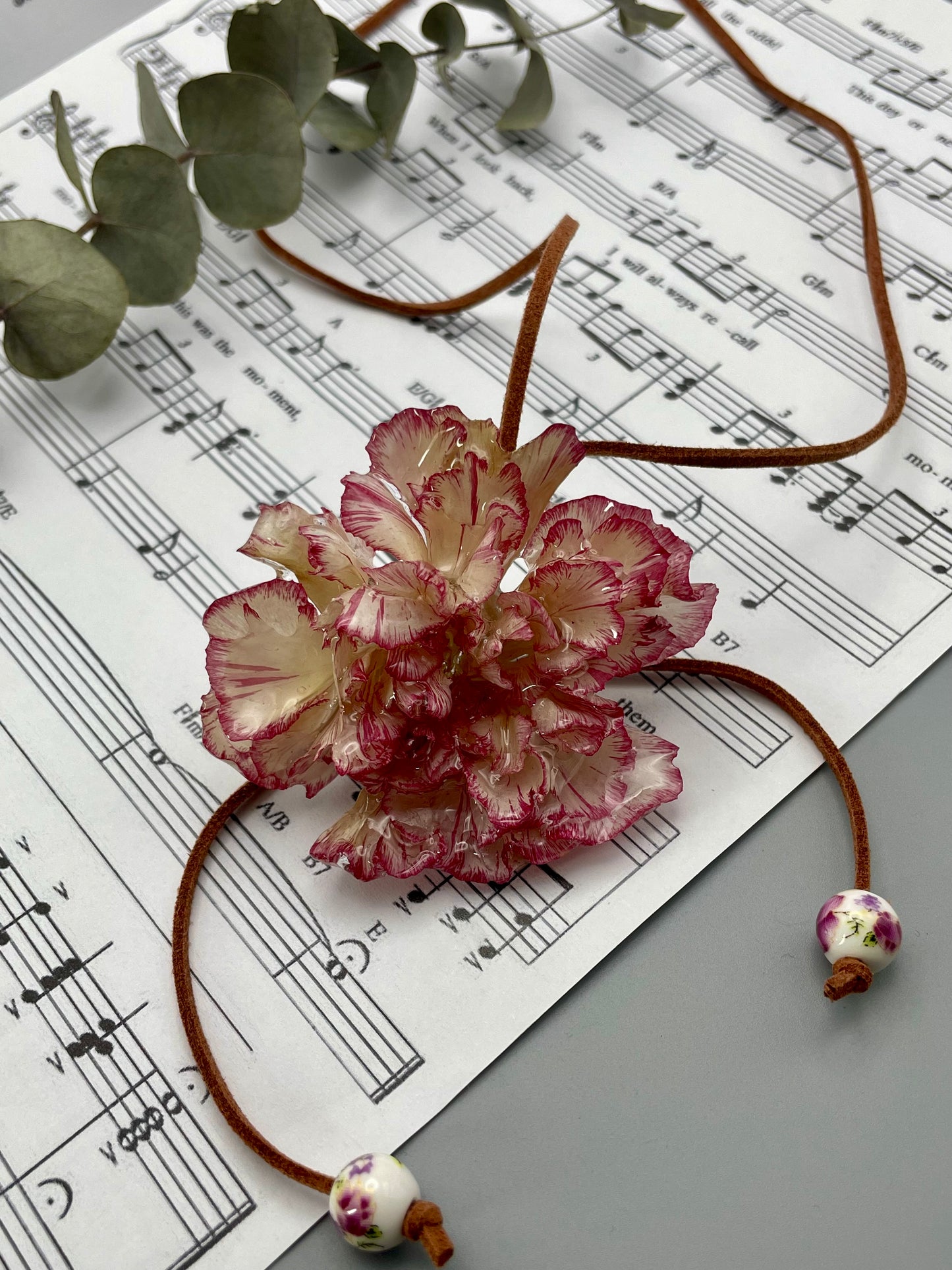 Real Blush Carnation Pendant - Preserved Flower Botanical Art