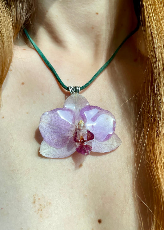 Orchid Whisper Real Flower Pendant - Soft Lavender Resin Art