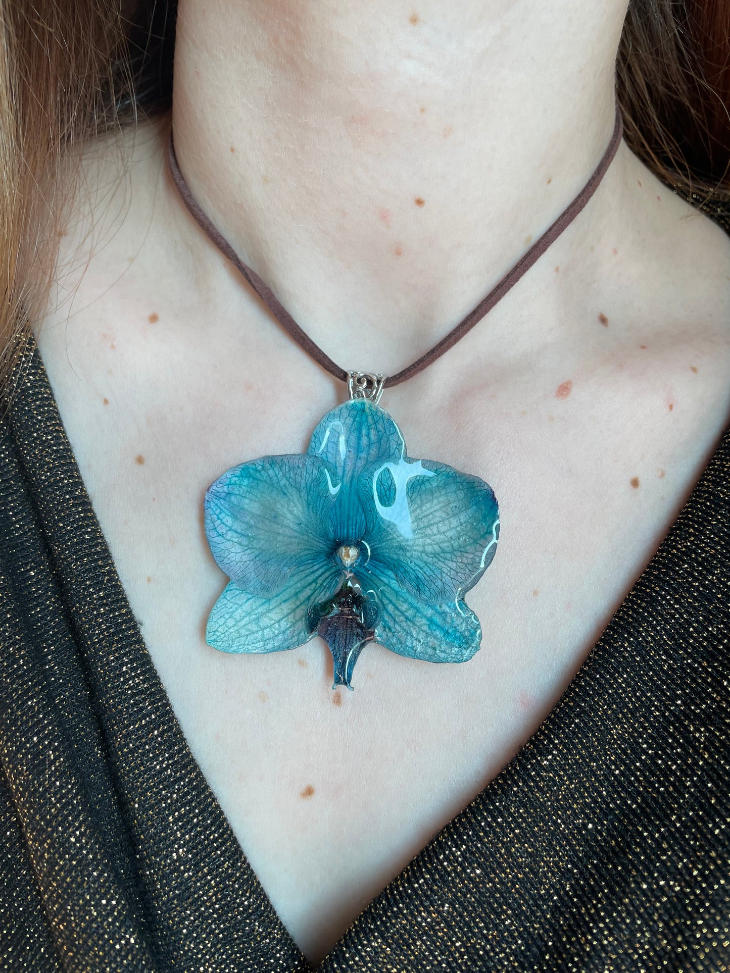 Ocean Orchid Pendant - Preserved Blue Phalaenopsis in Crystal Resin