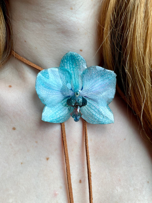 Graceful Real Blue Orchid Pendant - Handmade Botanical Jewelry