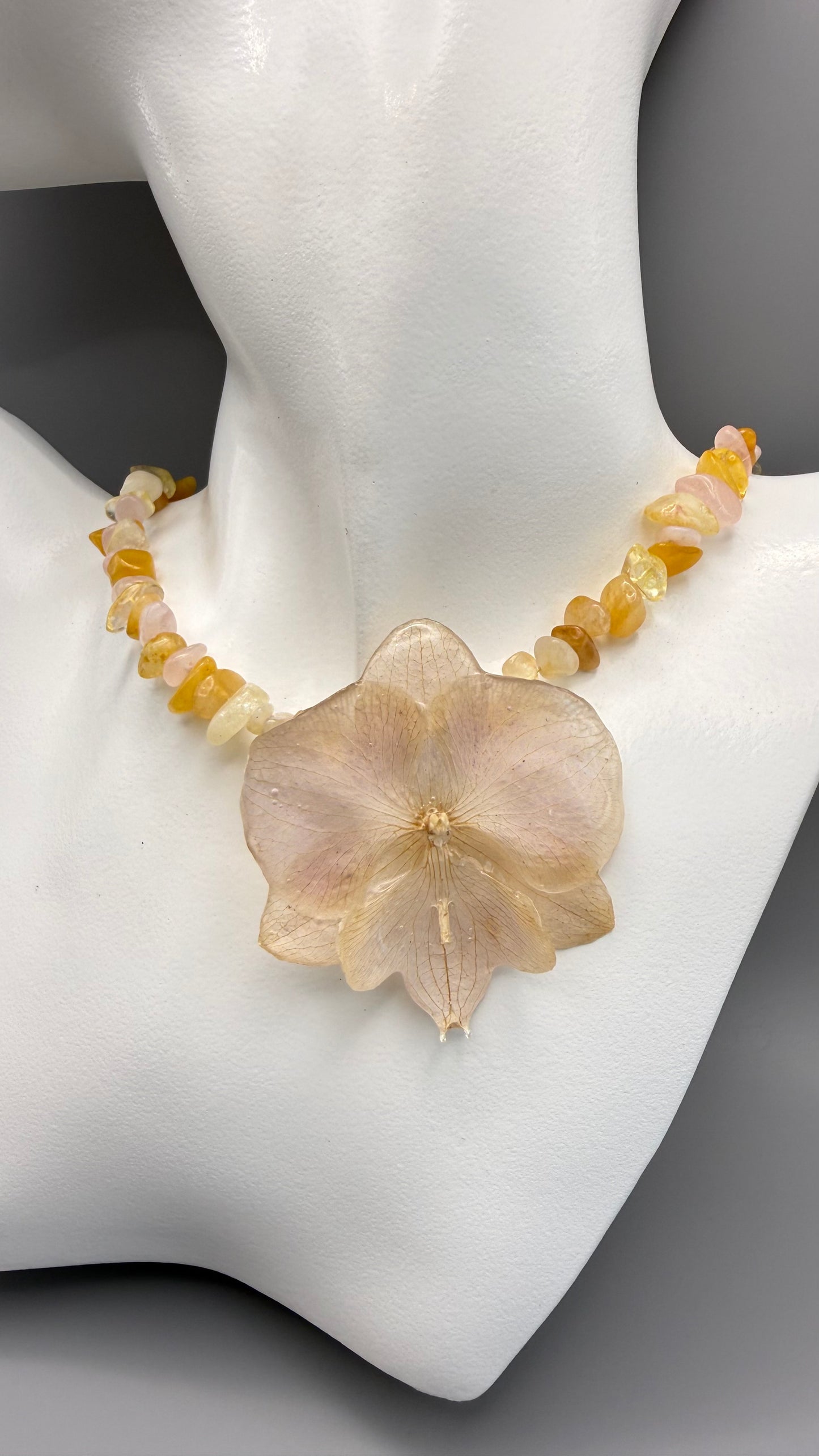 Sunrise Glow Real Orchid Necklace - Citrine & Yellow Jade
