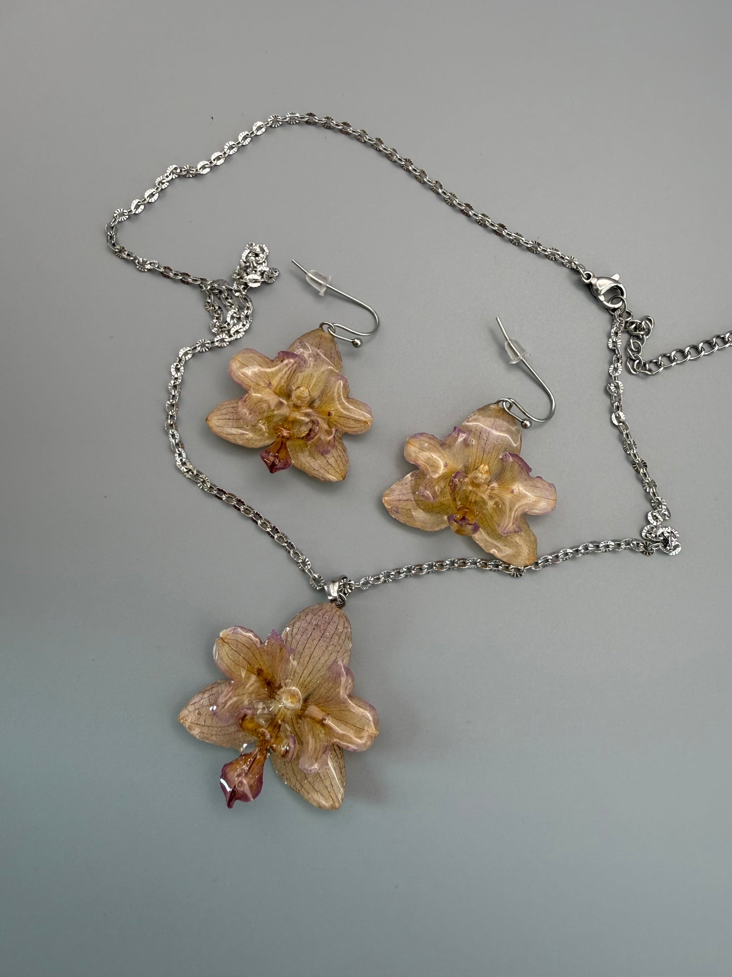 Orchid Grace Jewelry Set - Real Flower Necklace & Earrings