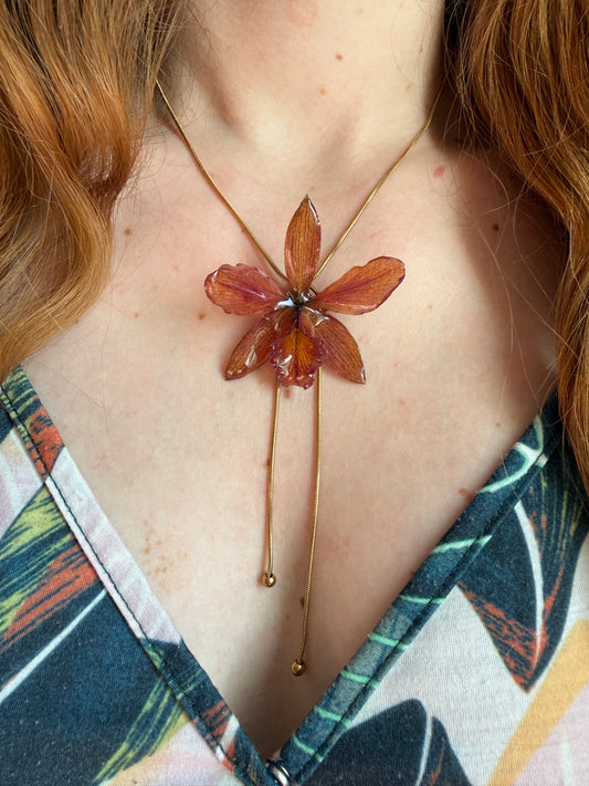 Autumn Real Orchid Pendant - Handmade Stainless Steel Jewelry