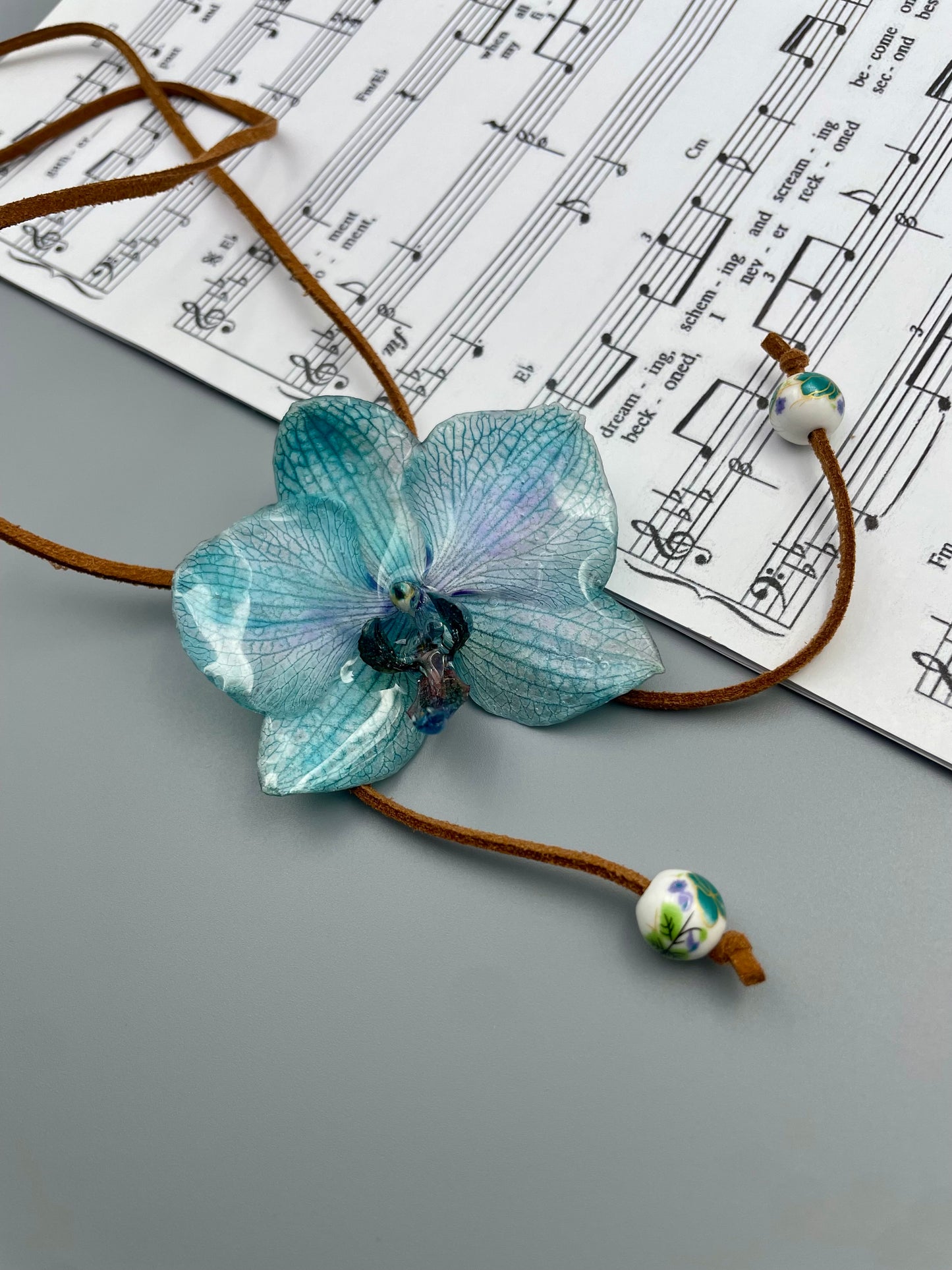Graceful Real Blue Orchid Pendant - Handmade Botanical Jewelry