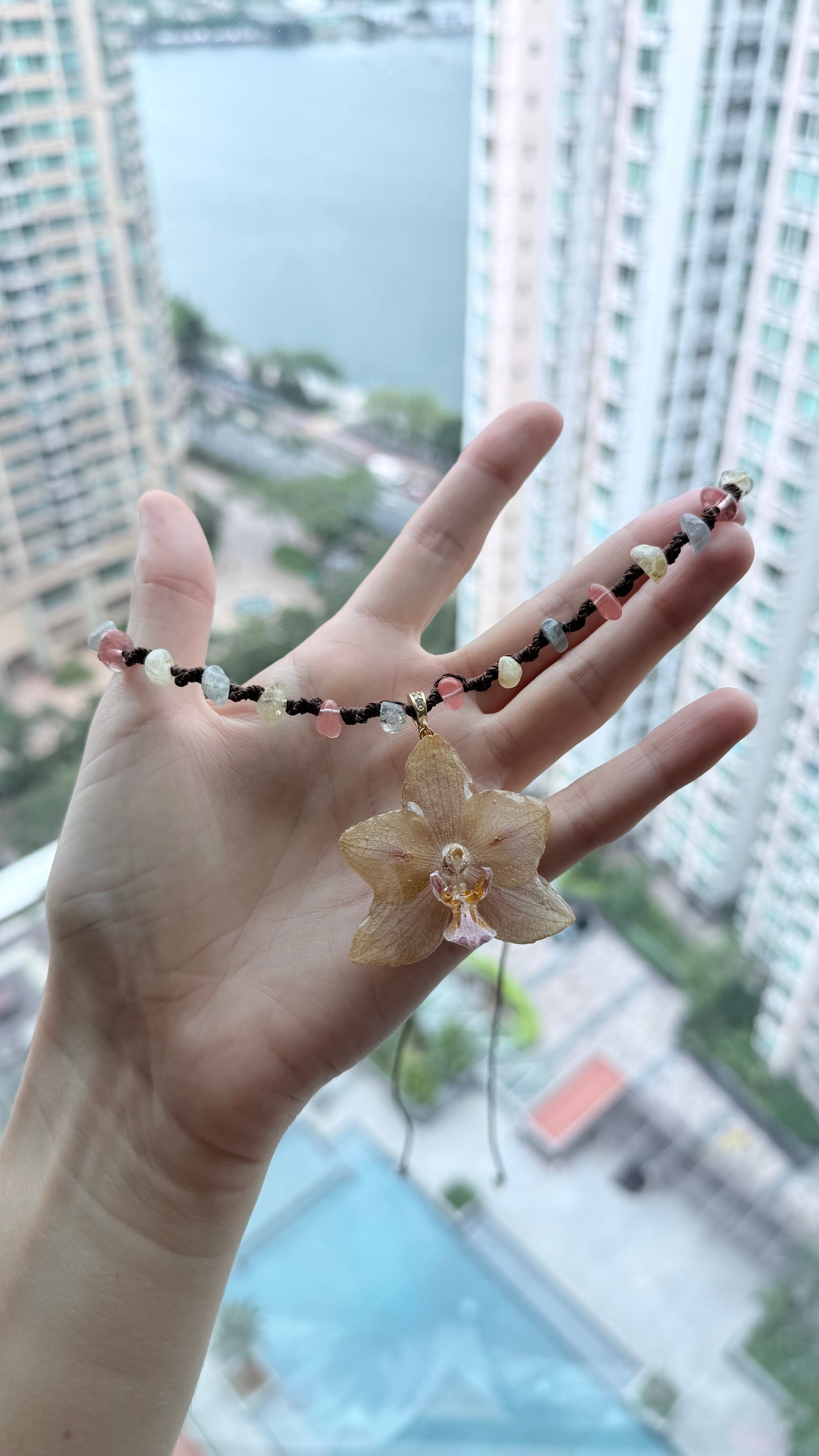 Transformable Real Orchid Necklace - Natural Stones & Resin Art