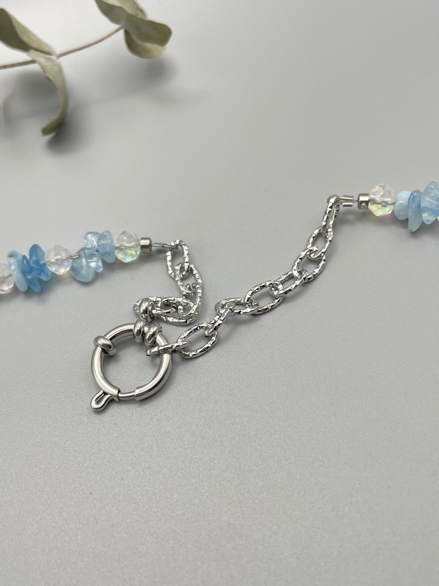 Blue Orchid & Aquamarine Necklace - Preserved Flower Jewelry in UV Resin