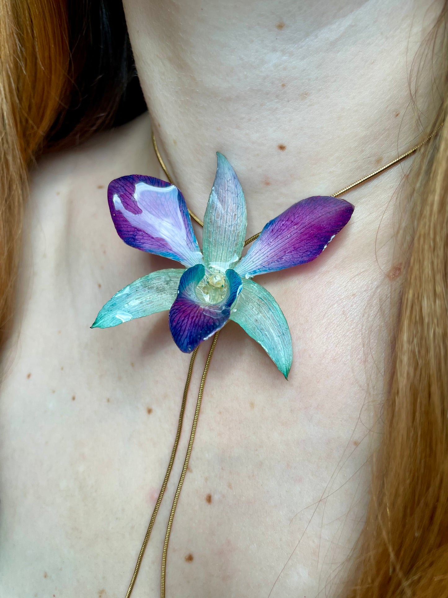 Blue-Violet Real Orchid Pendant - Handmade Floral Jewelry