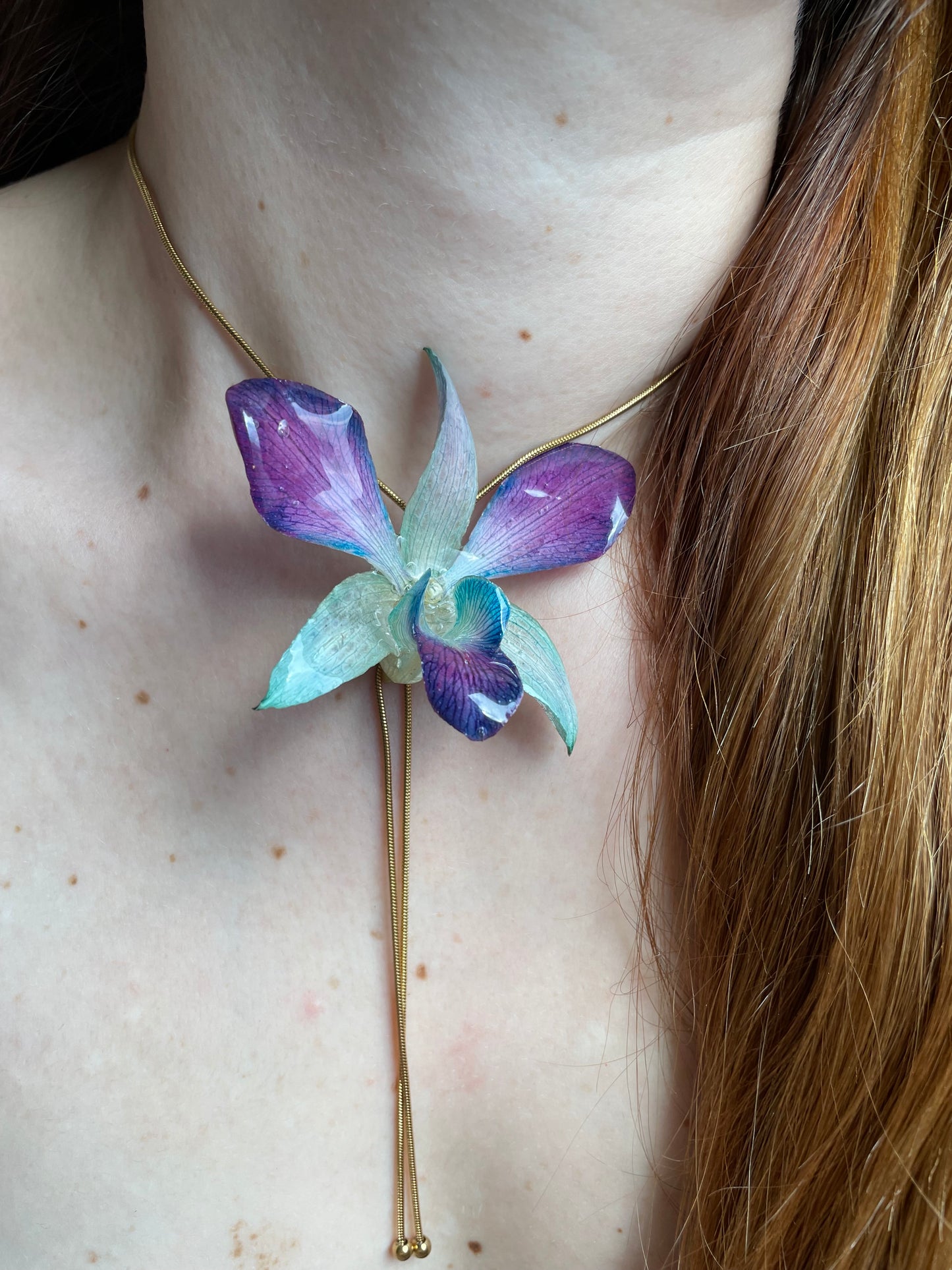 Blue-Violet Real Orchid Pendant - Handmade Floral Jewelry