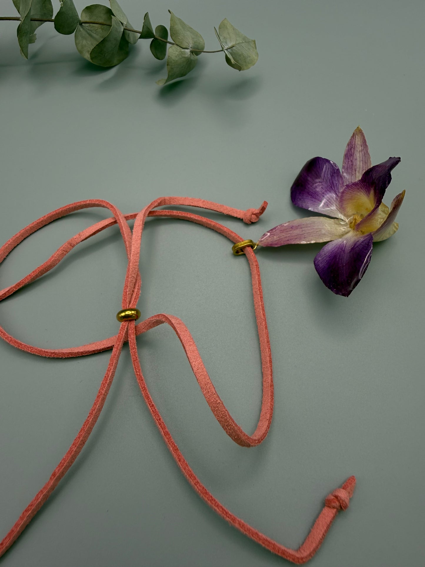 Real Orchid Pendant on Pink Cord - Handmade Botanical Jewelry