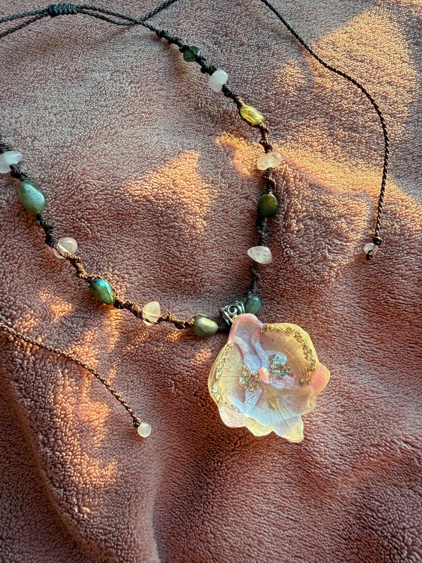 Orchid Harmony Real Flower Necklace - Natural Stone Jewelry