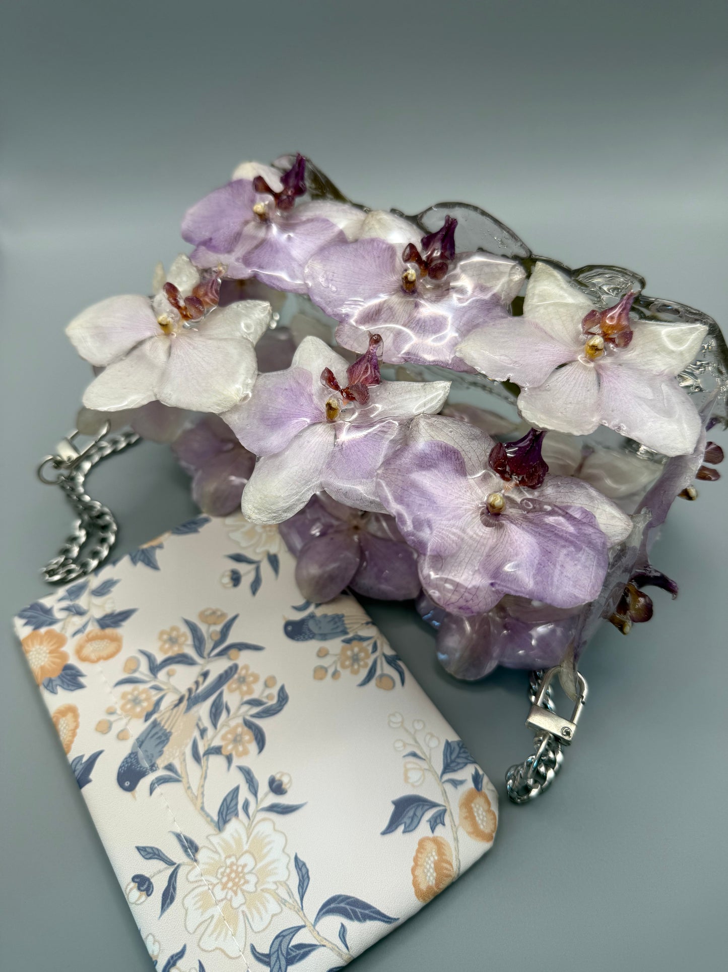 Luxury Pink Orchid Designer Bag - Real Flowers in UV Resin