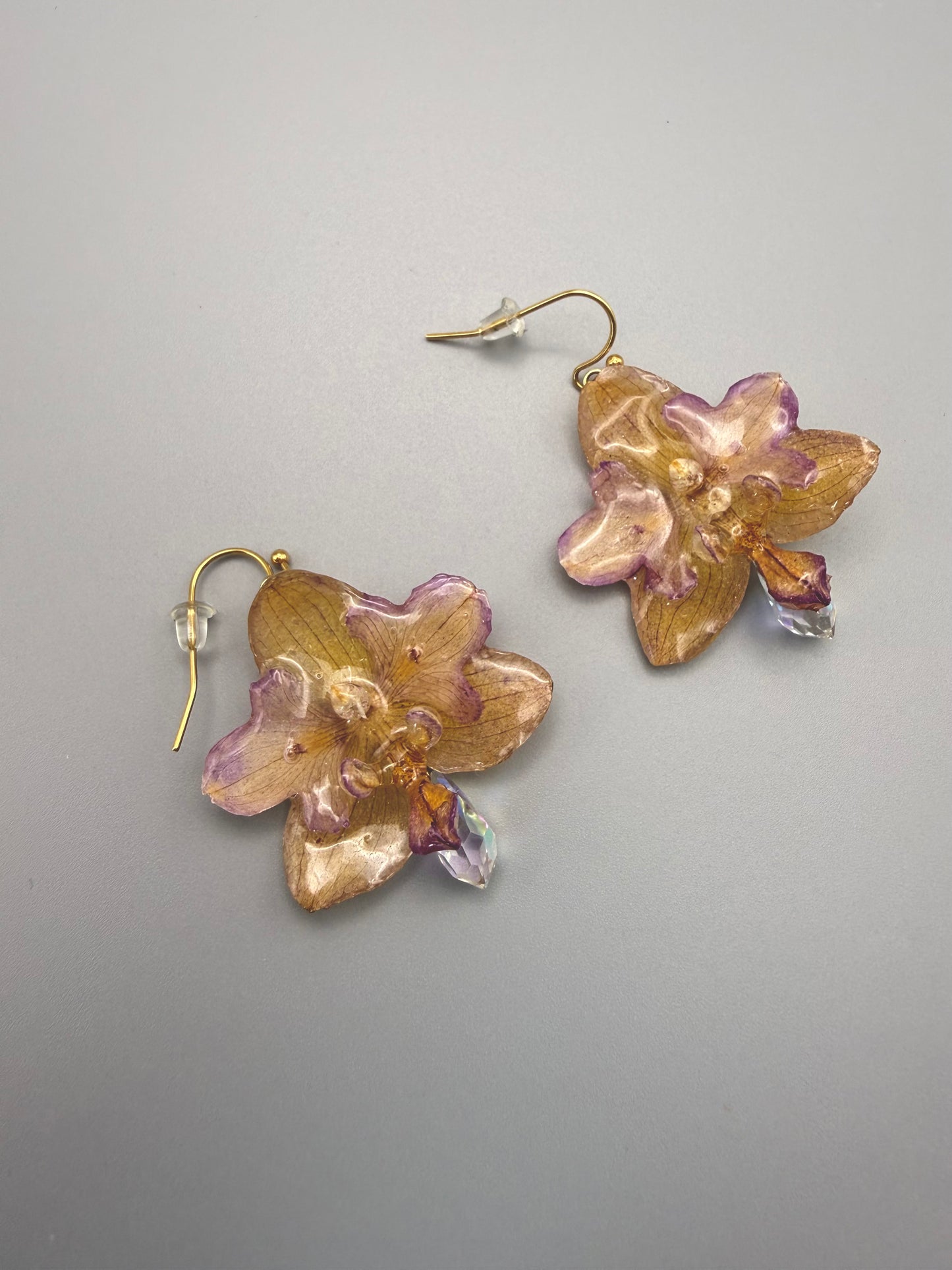 Orchid Glow Earrings - Real Orchid Petals in UV Resin & Glass