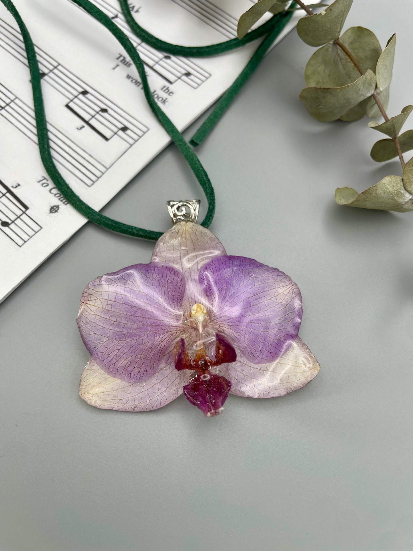 Orchid Whisper Real Flower Pendant - Soft Lavender Resin Art