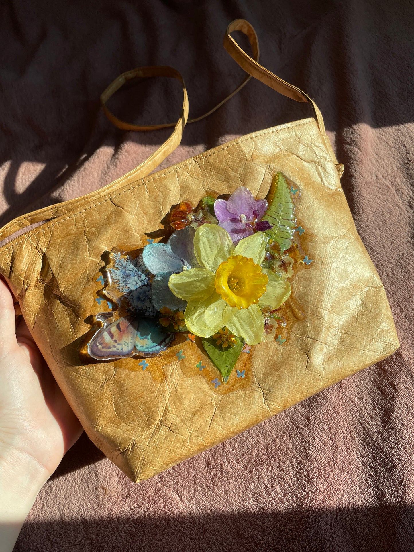 Handmade Floral Designer Bag - Real Dried Flowers & UV Resin Art