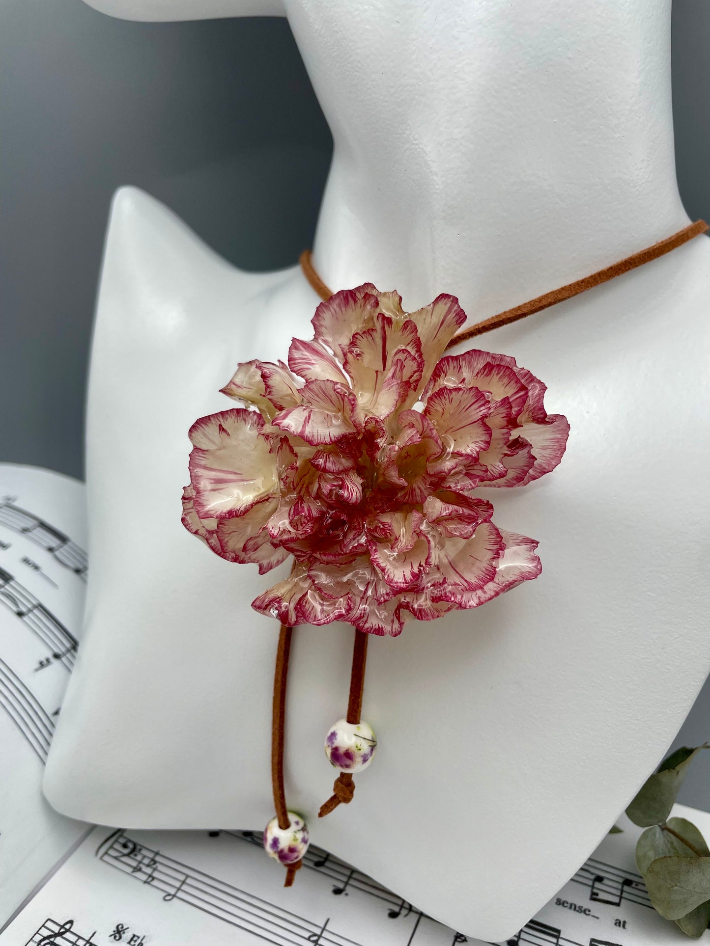 Real Blush Carnation Pendant - Preserved Flower Botanical Art