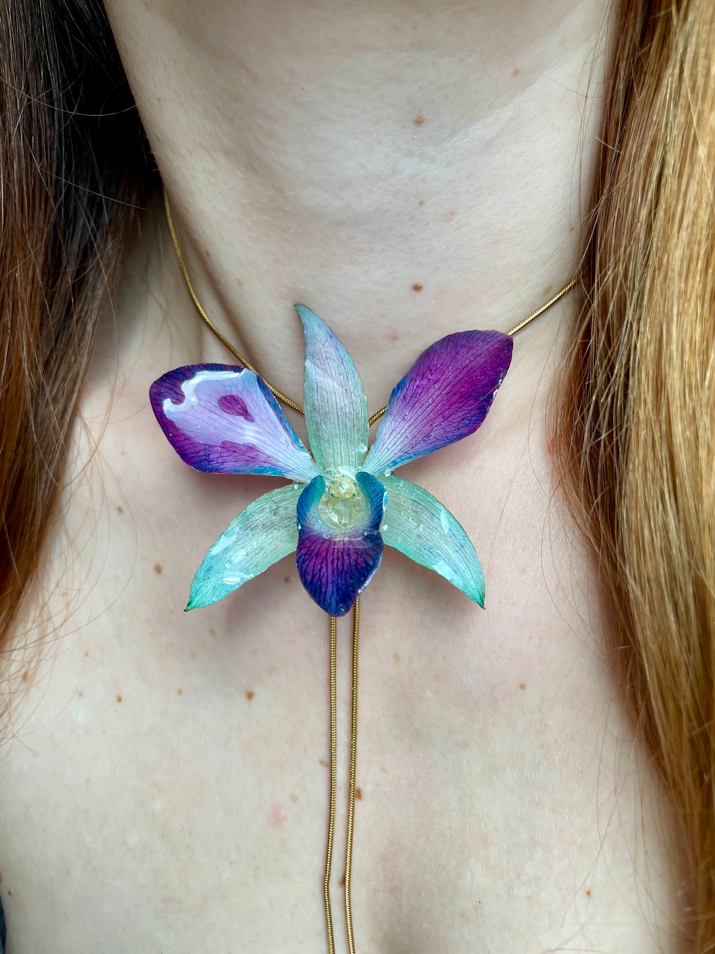 Blue-Violet Real Orchid Pendant - Handmade Floral Jewelry