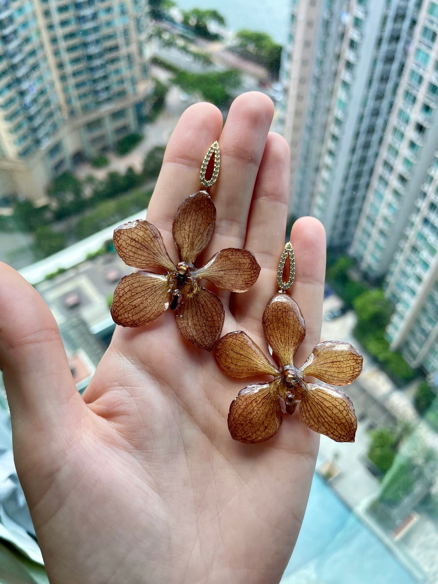 Handmade Orchid Resin Earrings