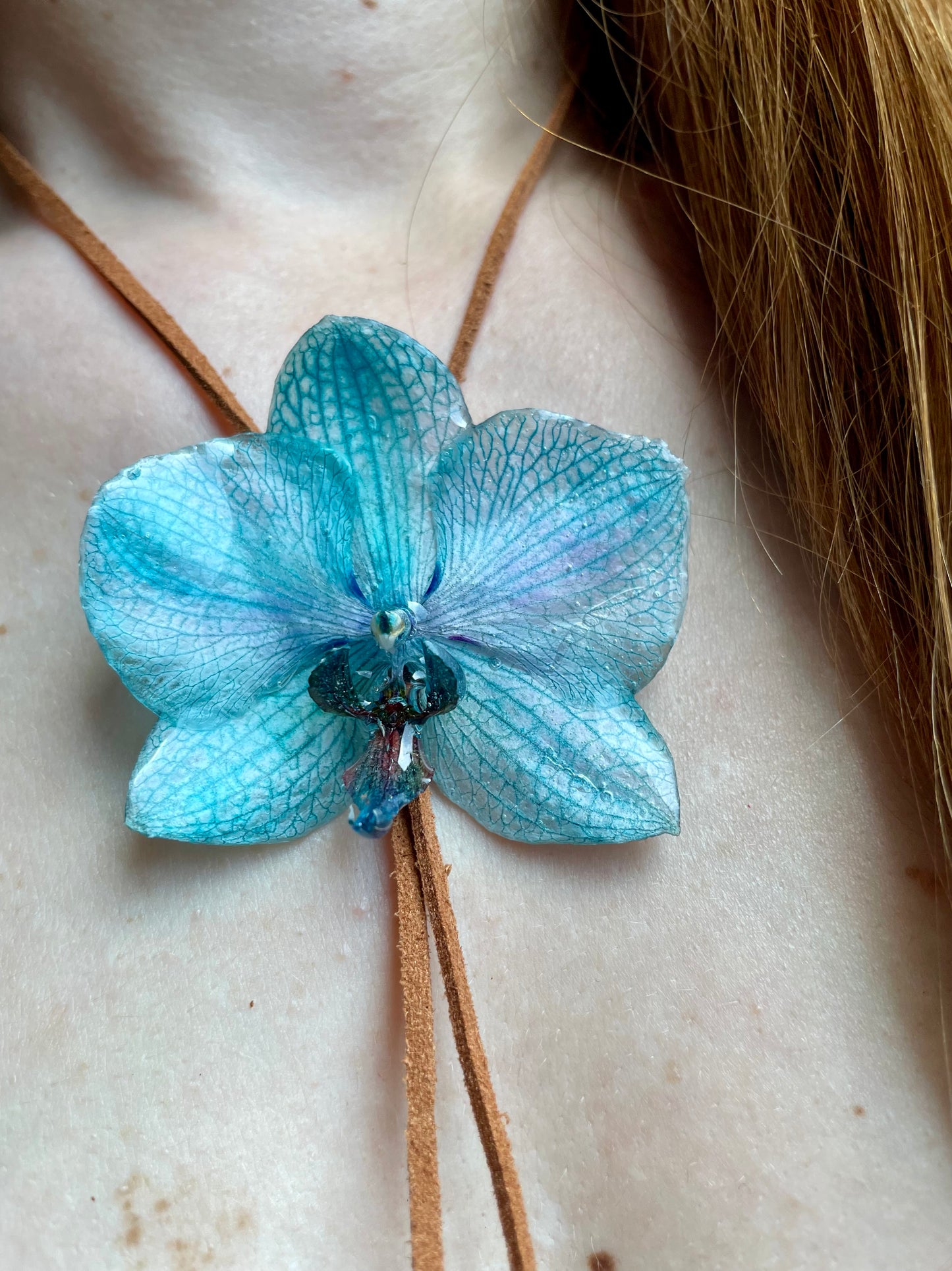 Graceful Real Blue Orchid Pendant - Handmade Botanical Jewelry