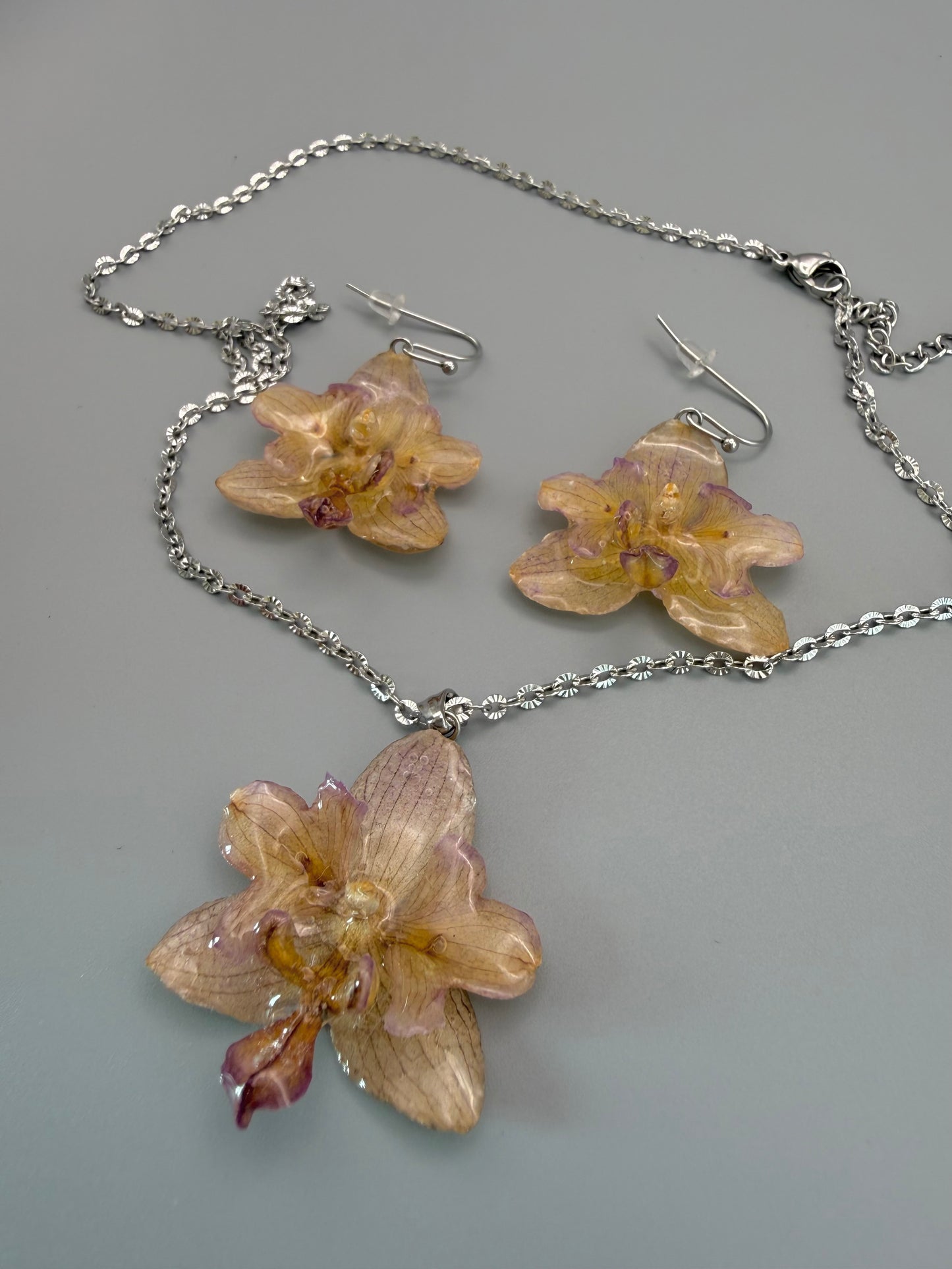 Orchid Grace Jewelry Set - Real Flower Necklace & Earrings