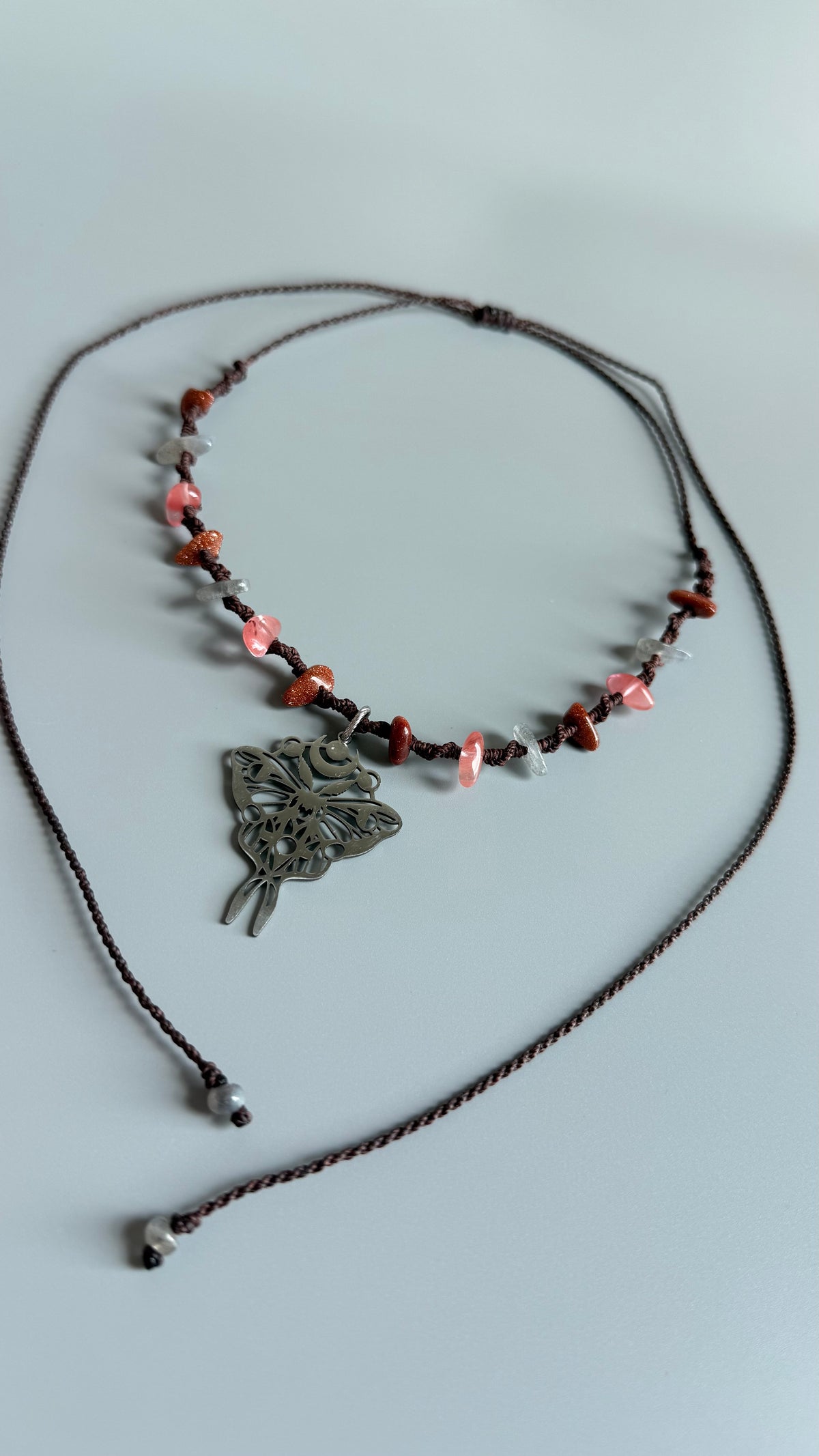 Luna Moth Necklace — Sandstone, Cherry Quartz & Labradorite