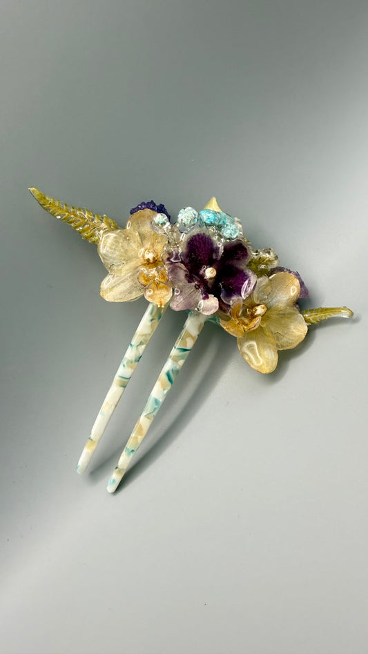 Enchanted Garden Hair Pins- Orchid Blooms in Resin