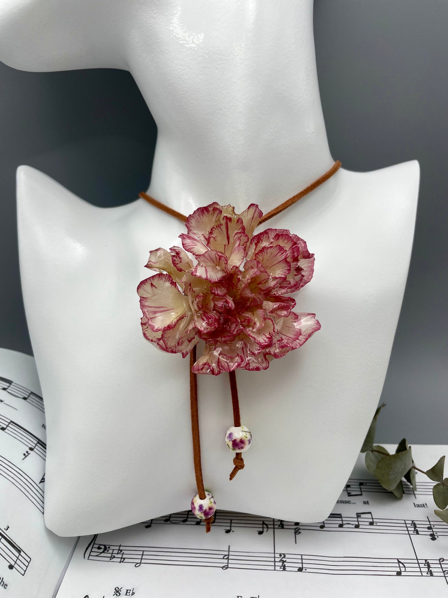 Real Blush Carnation Pendant - Preserved Flower Botanical Art