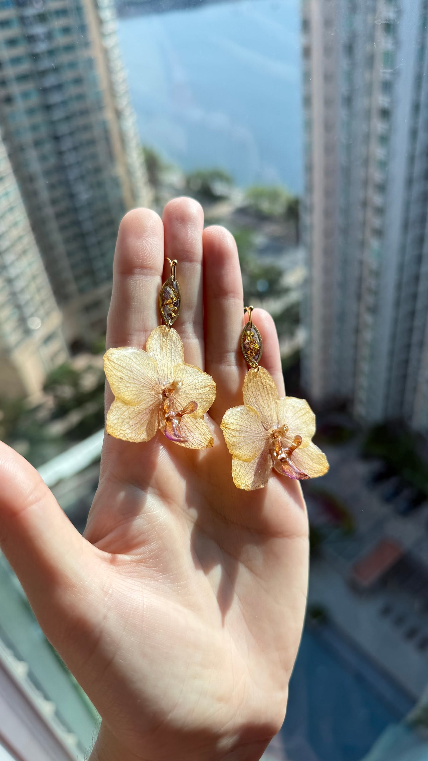 Handmade Real Dried Orchid Earrings - UV Resin Botanical Art