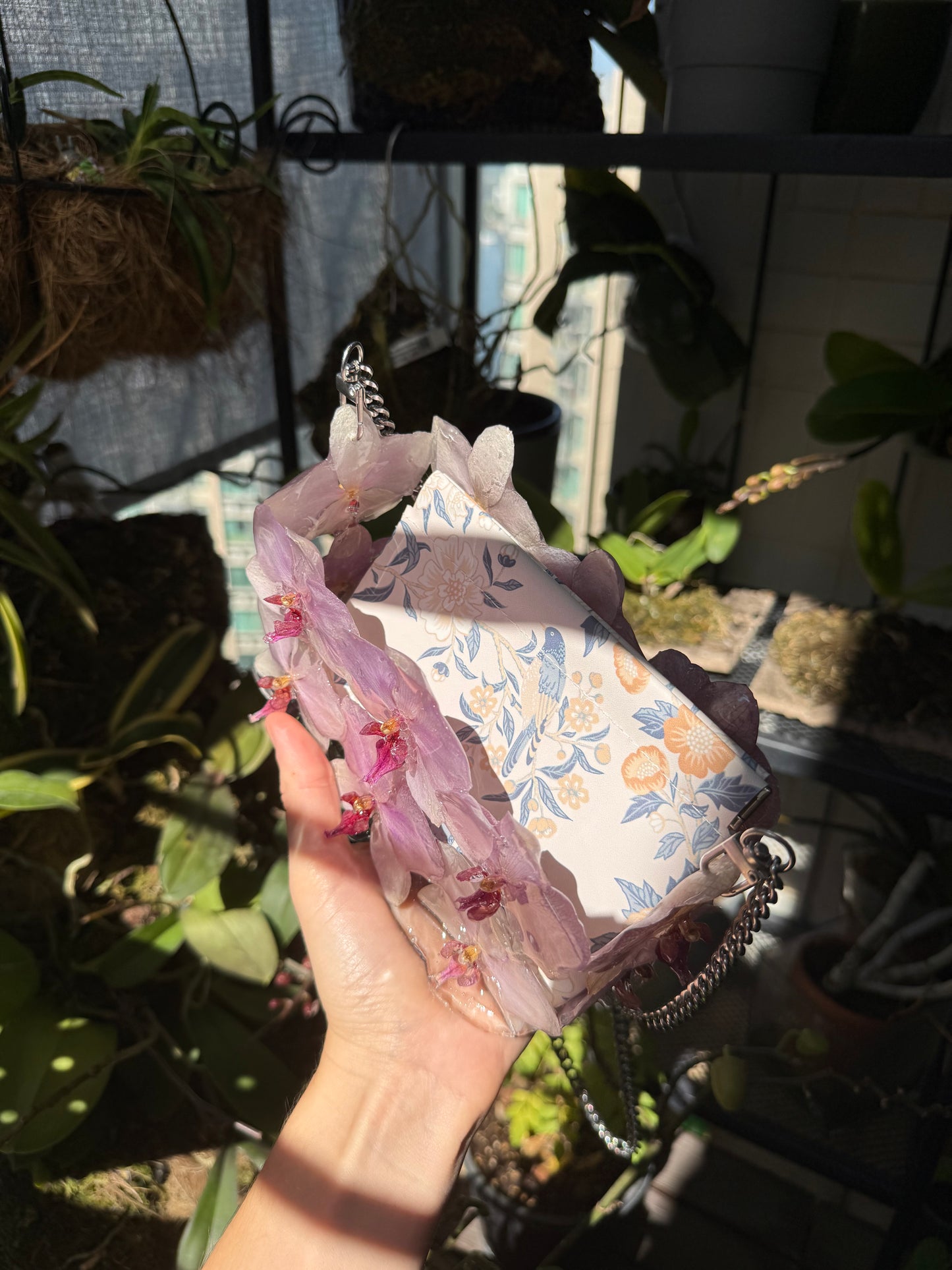 Luxury Pink Orchid Designer Bag - Real Flowers in UV Resin
