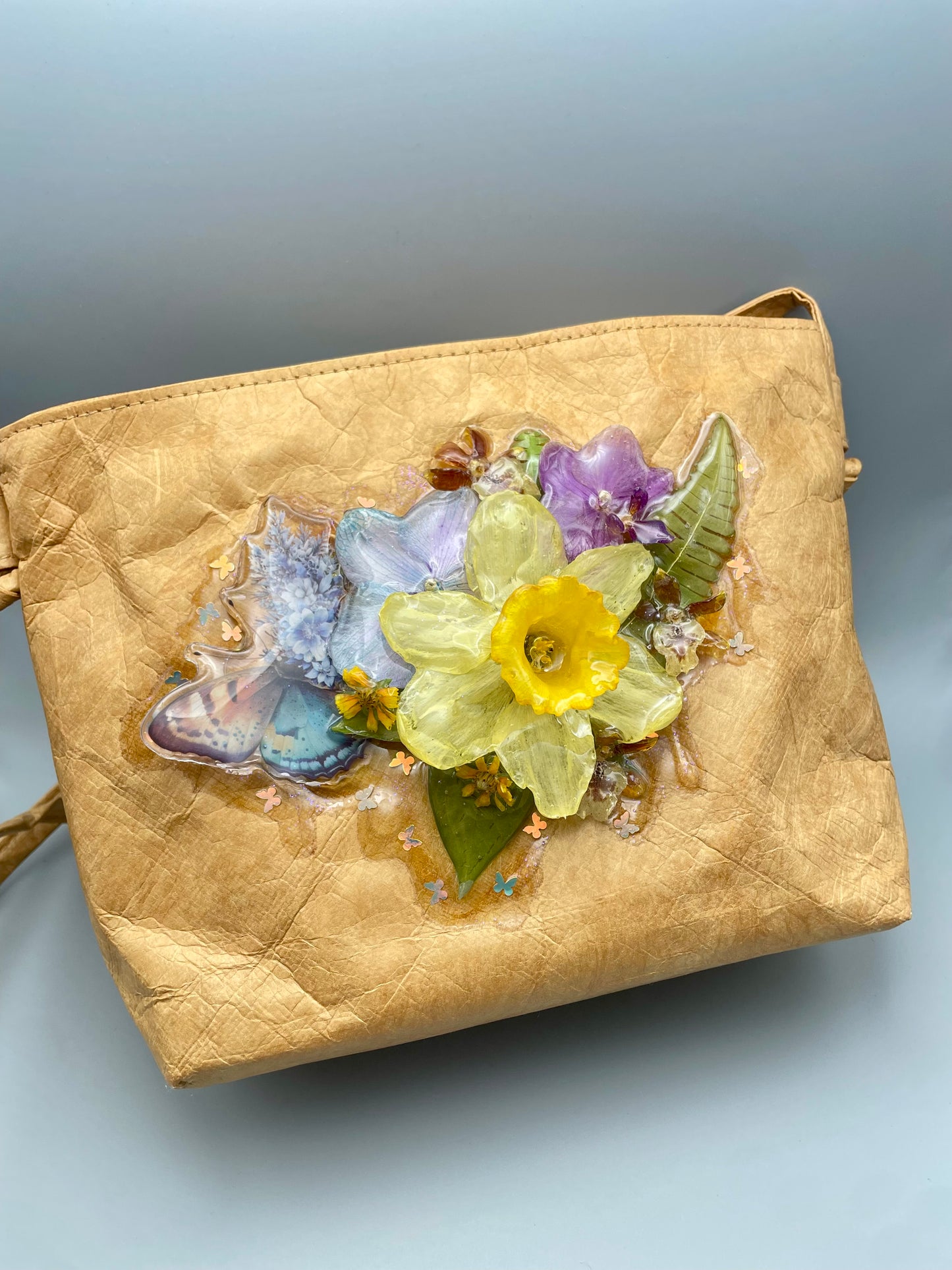 Handmade Floral Designer Bag - Real Dried Flowers & UV Resin Art